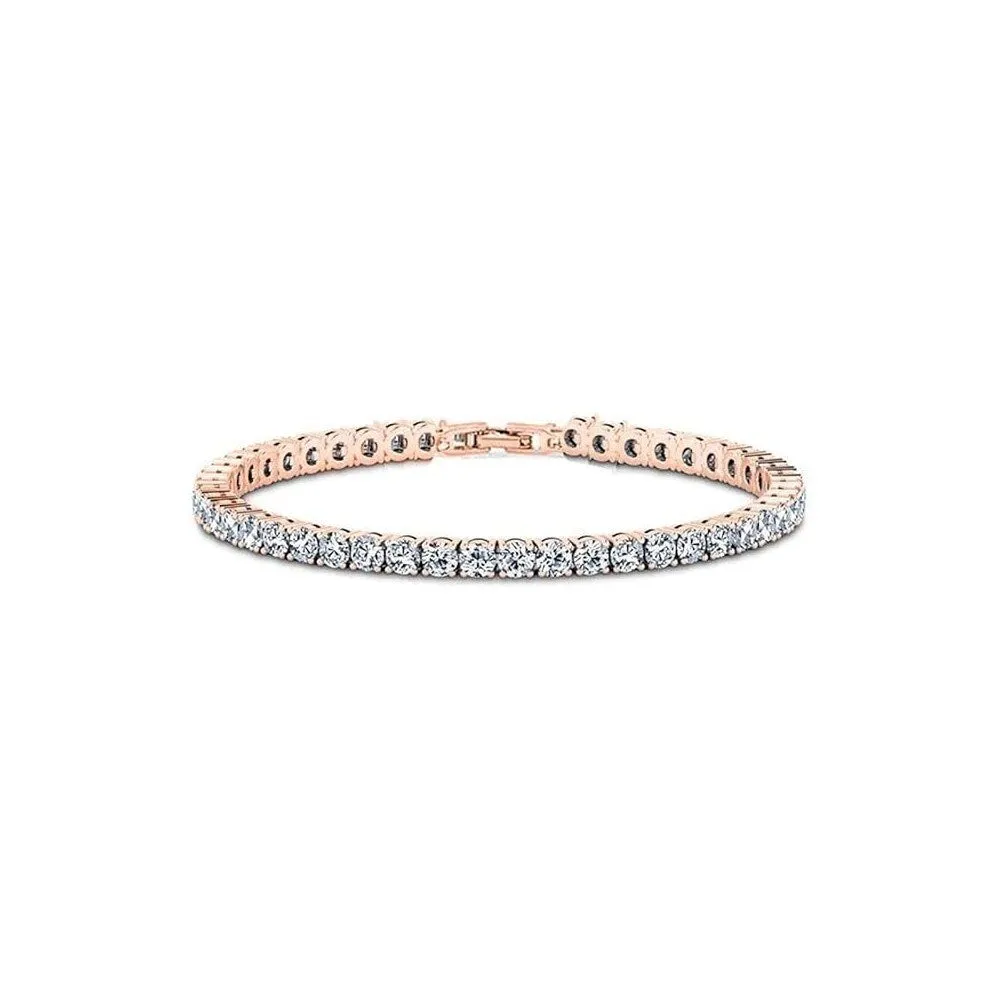 Rose Gold Plated Cubic Zirconia Round 4MM Classic Tennis Bracelet - Rose Gold sold by Zulily