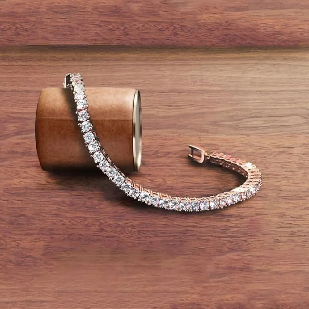 Rose Gold Plated Cubic Zirconia Round 4MM Classic Tennis Bracelet - Rose Gold sold by Zulily product image thumbnail 2