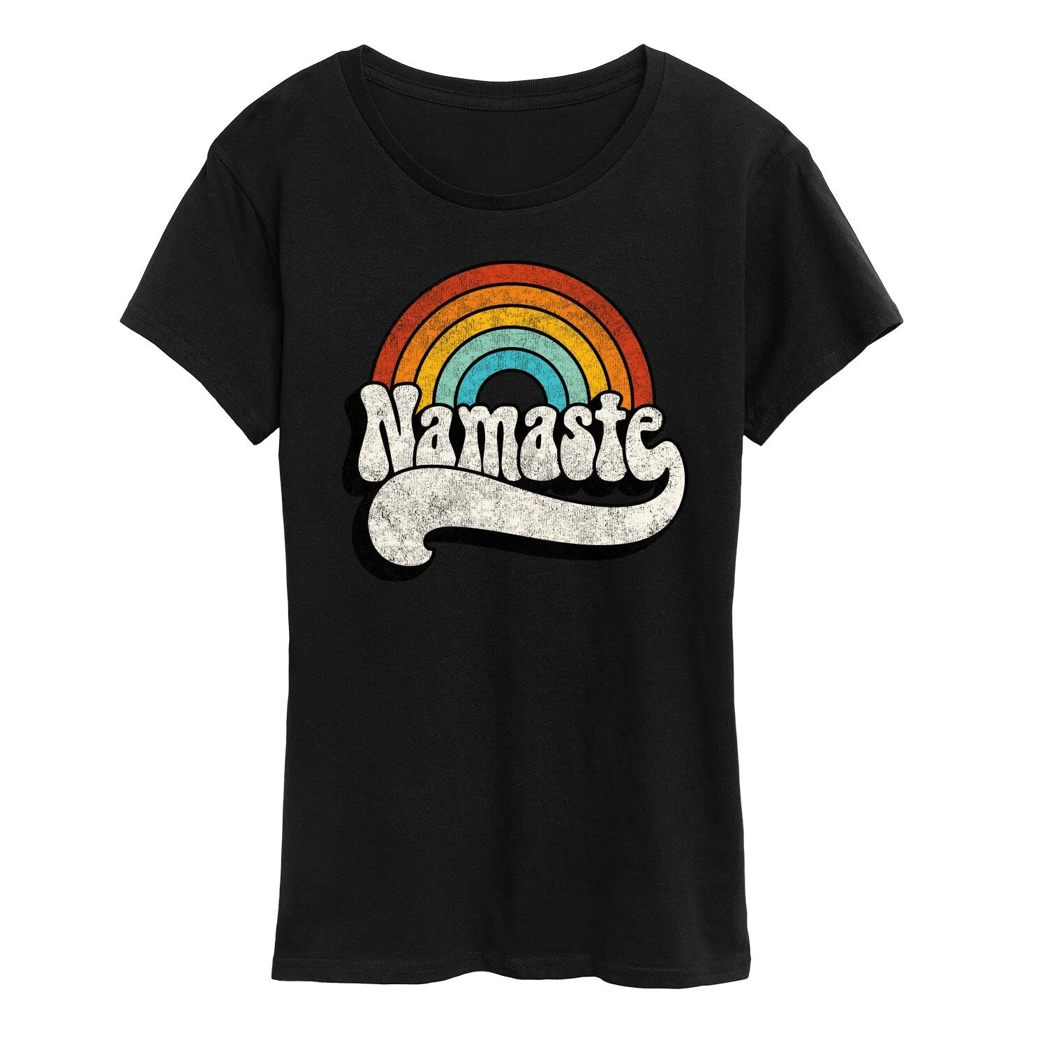 Women's Namaste Retro Rainbow Short Sleeve Tee sold by Zulily