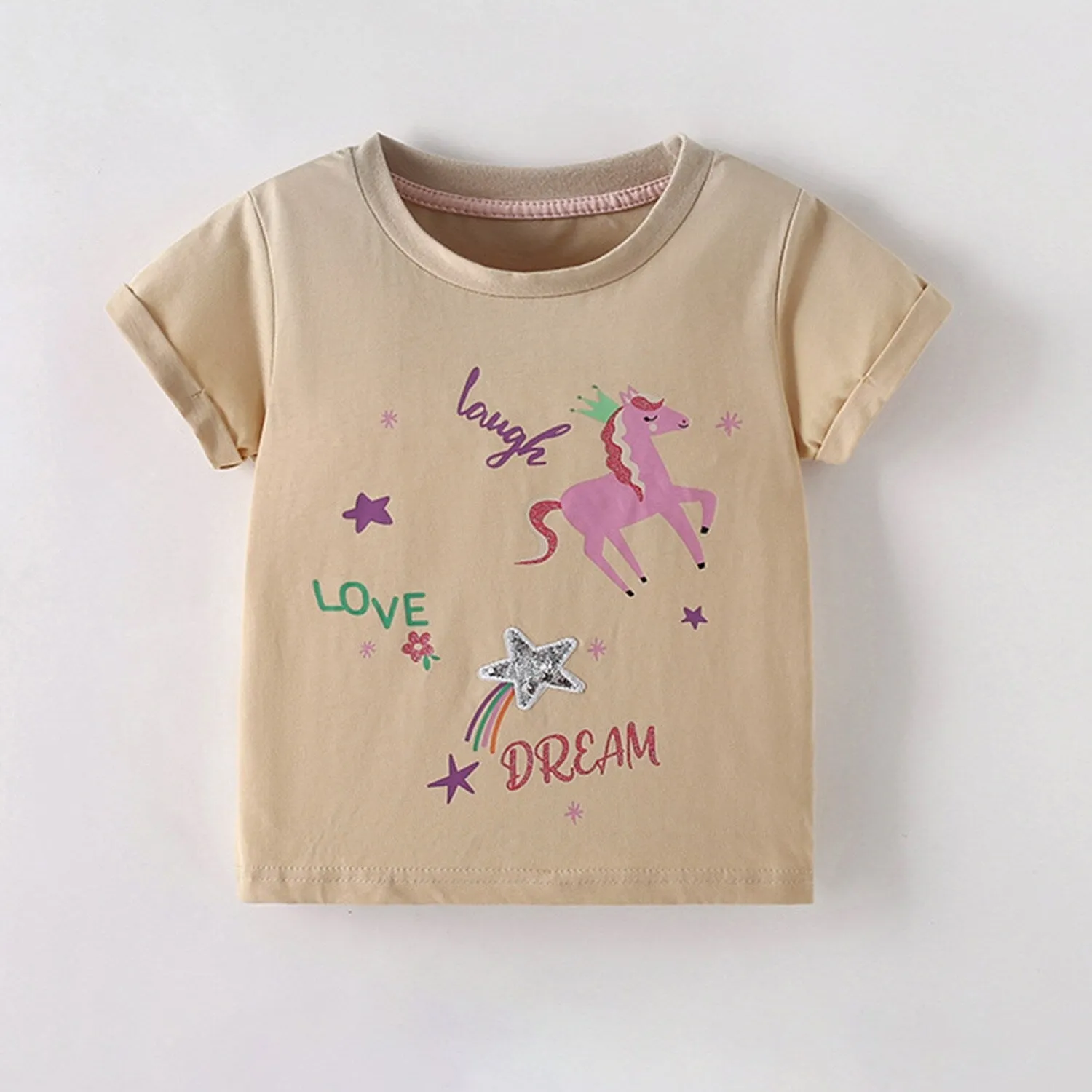 Khaki Unicorn Star Round Neck Short-Sleeve T-Shirt sold by Zulily