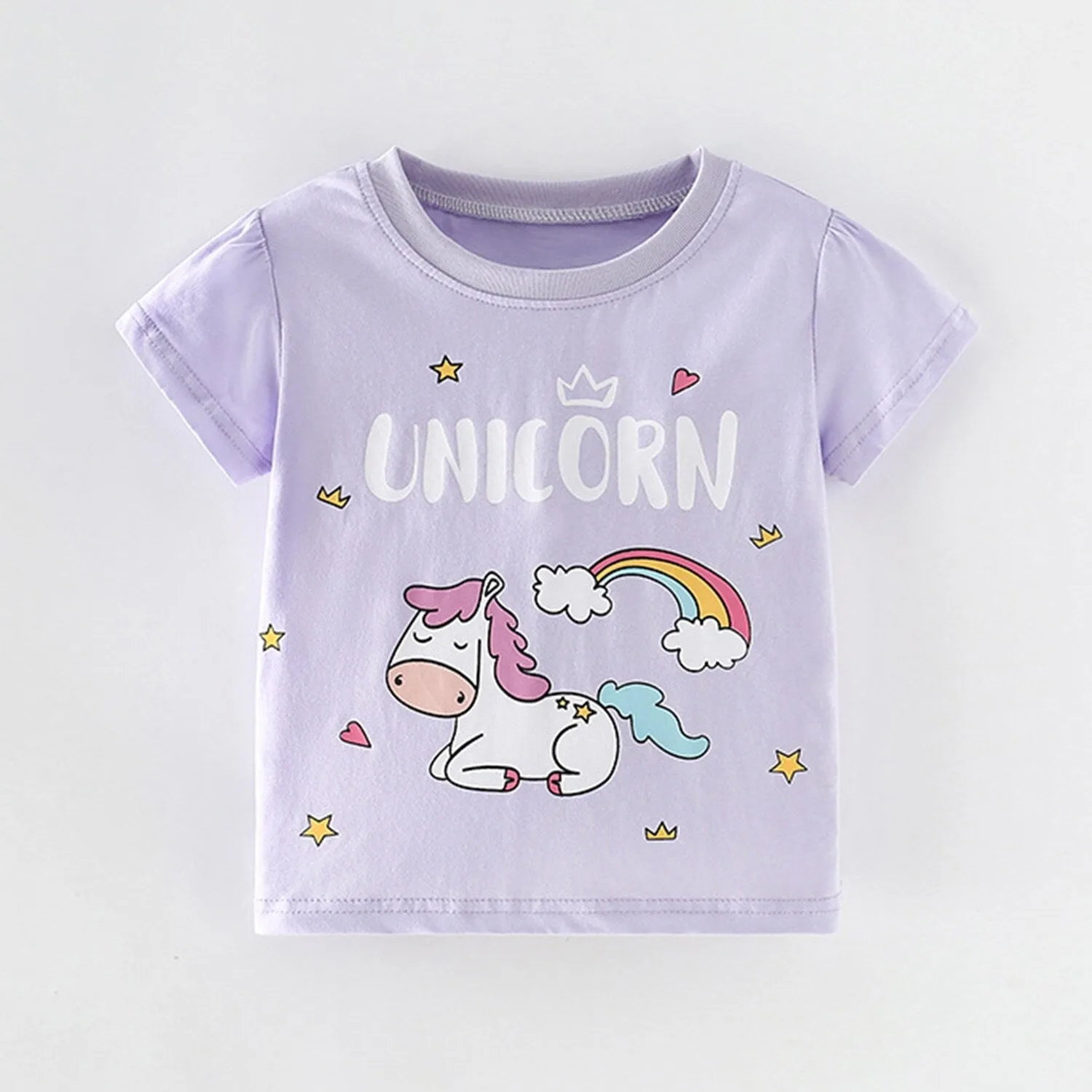 Lavender Rainbow Unicorn Round Neck Short-Sleeve T-Shirt sold by Zulily
