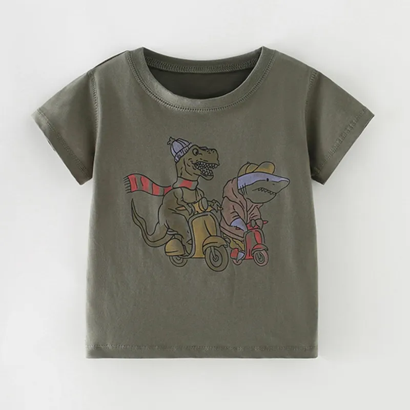 Dark Olive Dinosaur Round Neck Short-Sleeve T-Shirt sold by Zulily