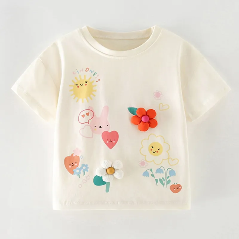 Cream Floral Bunny Round Neck Short-Sleeve T-Shirt sold by Zulily