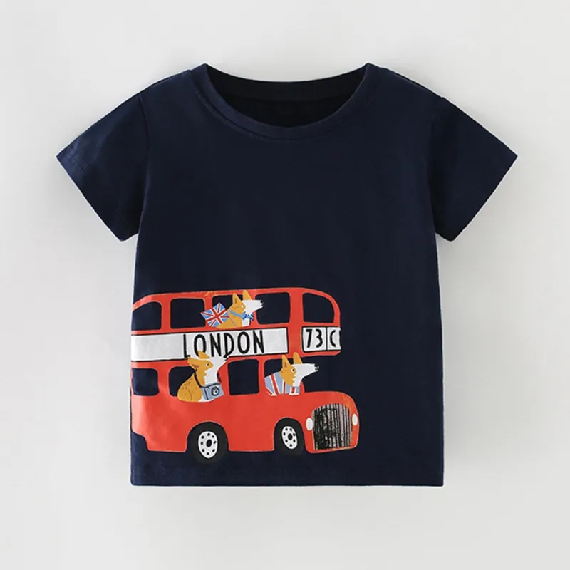 Dark Navy Double Decker Bus Round Neck Short-Sleeve T-Shirt sold by Zulily