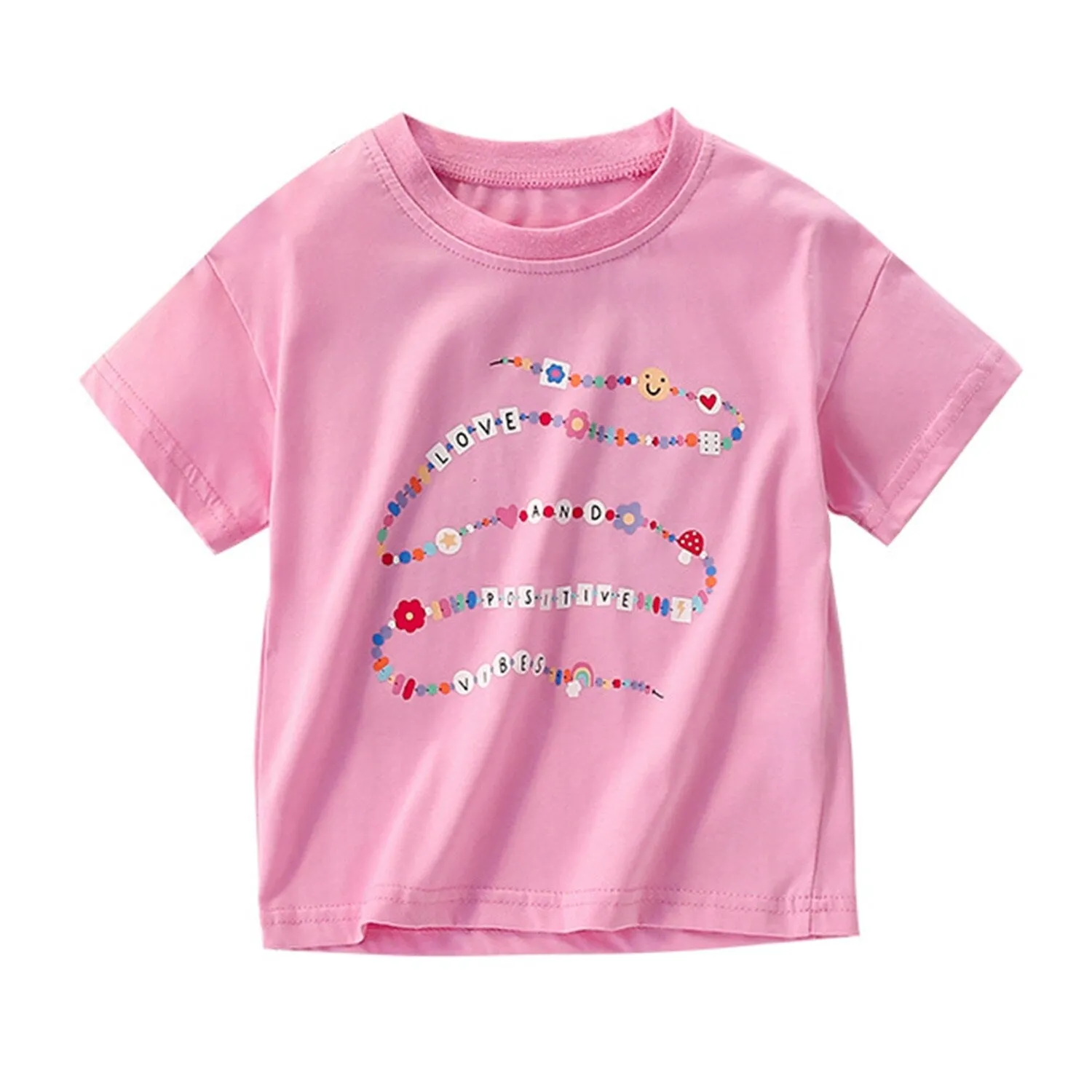 Pink Floral & "Love And Positive Vibes" Round Neck Short-Sleeve T-Shirt sold by Zulily product image thumbnail 4