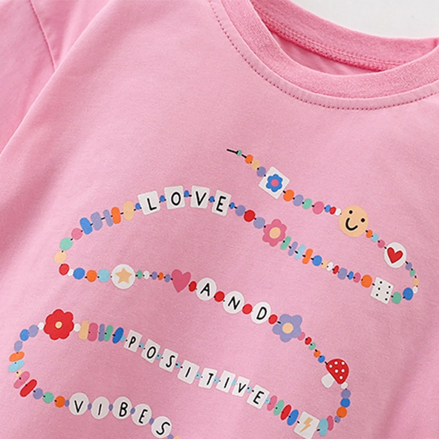 Pink Floral & "Love And Positive Vibes" Round Neck Short-Sleeve T-Shirt sold by Zulily product image thumbnail 3