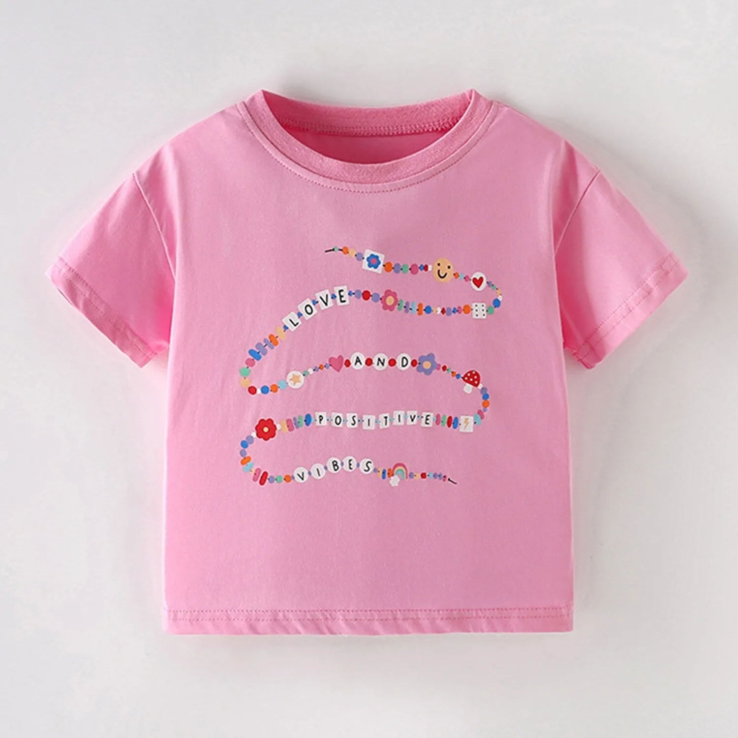 Pink Floral & "Love And Positive Vibes" Round Neck Short-Sleeve T-Shirt sold by Zulily