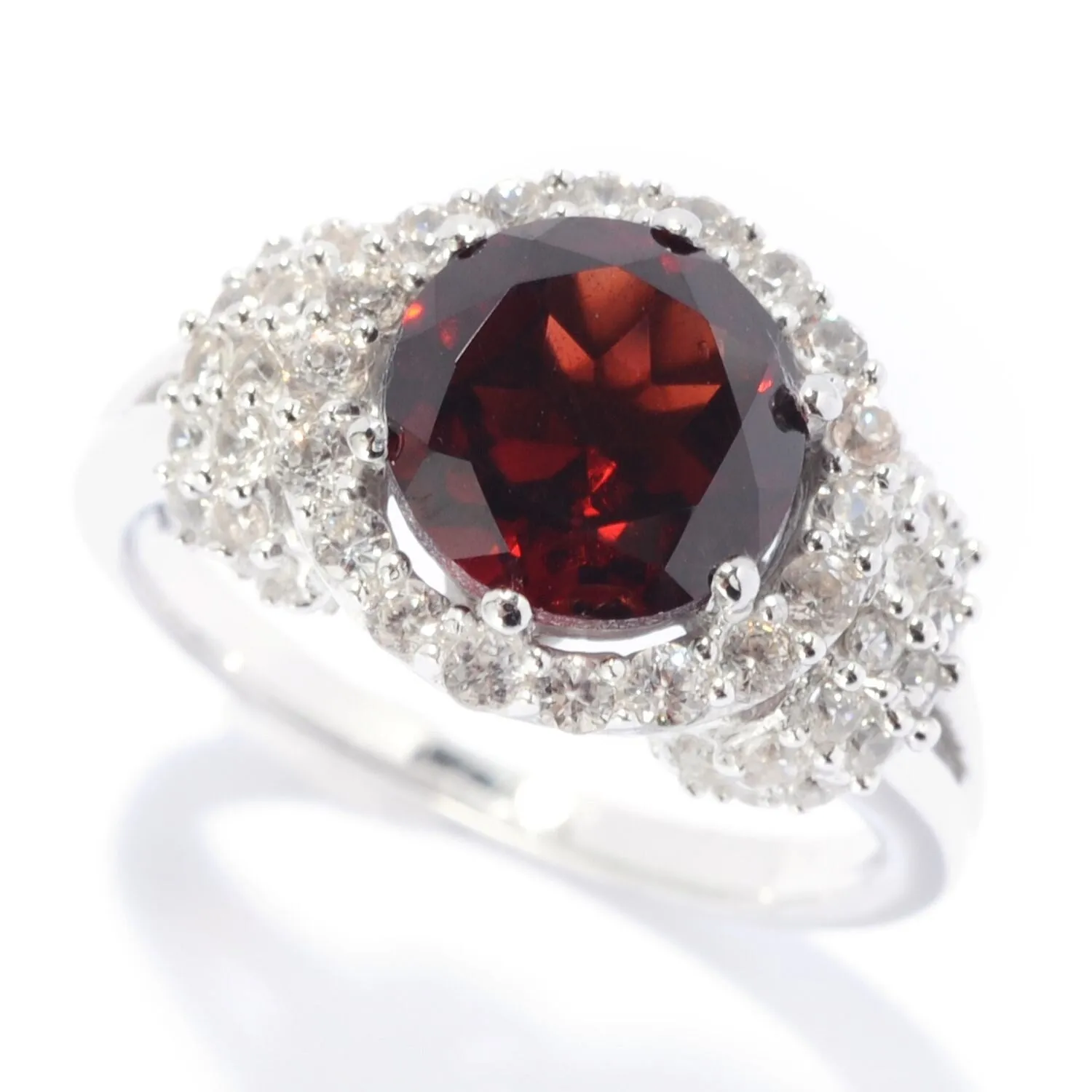 Sterling Silver with Natural Garnet and White Zircon Halo Ring sold by Zulily