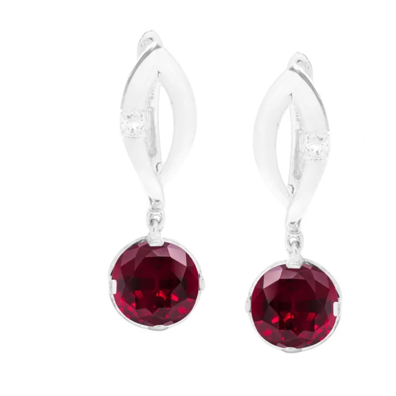 V3 Jewelry Sterling Silver with Round Shape Ruby and Natural White Topaz Dangle Earring for Women sold by Zulily