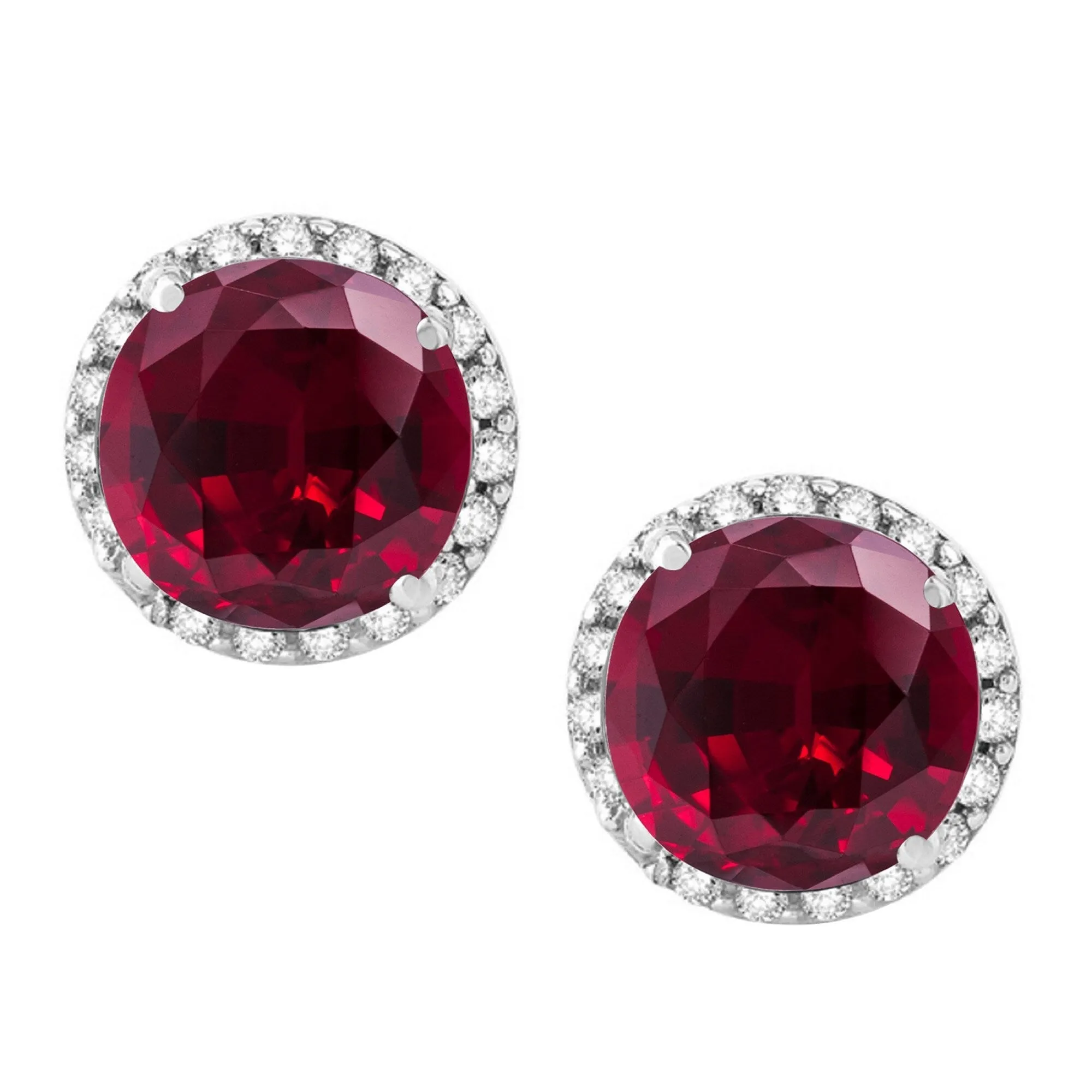 V3 Jewelry Sterling Silver with Round Shape Ruby and Natural White Topaz Halo Stud Earring for Women sold by Zulily