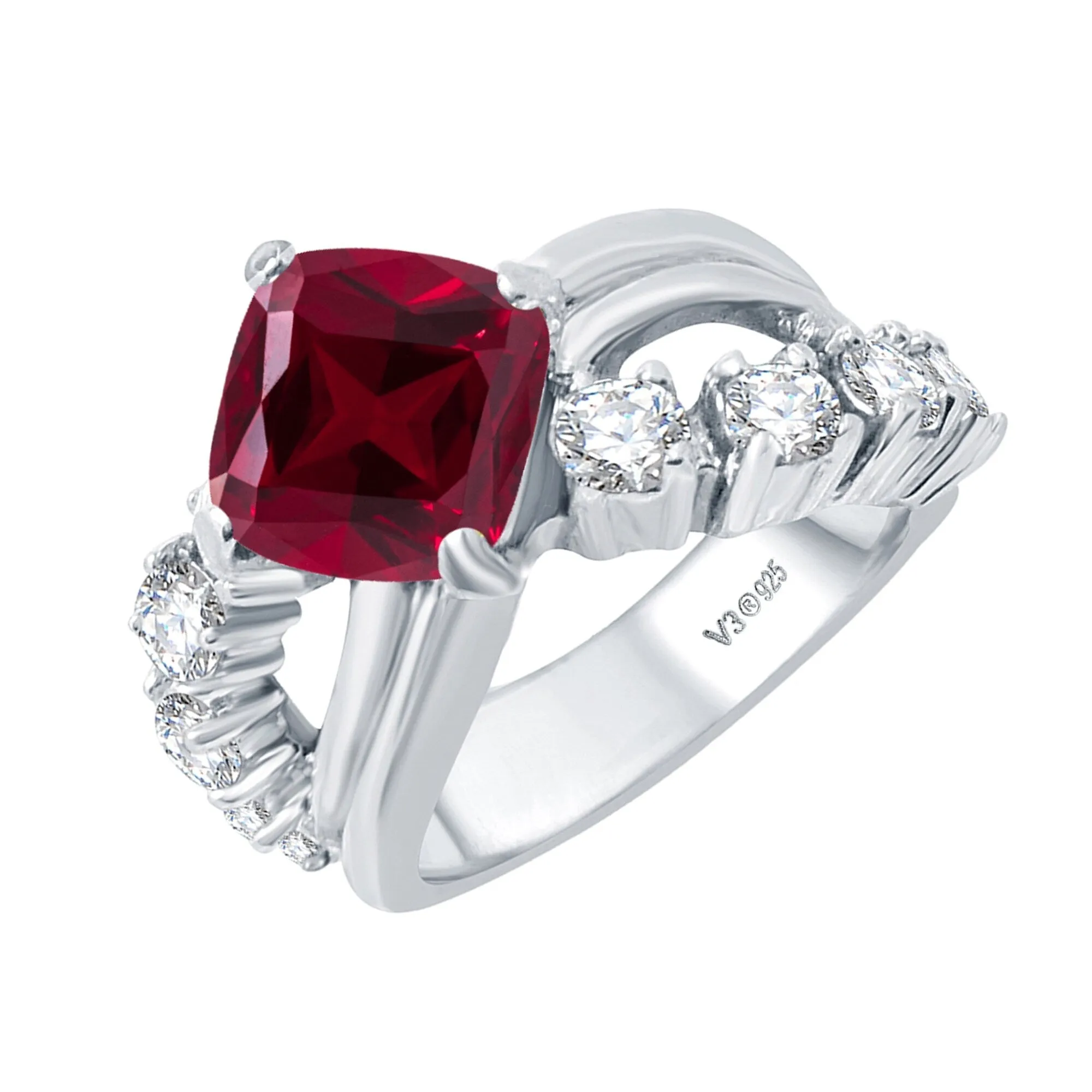 Sterling Silver with Ruby and White Topaz Halo Ring sold by Zulily product image thumbnail 2