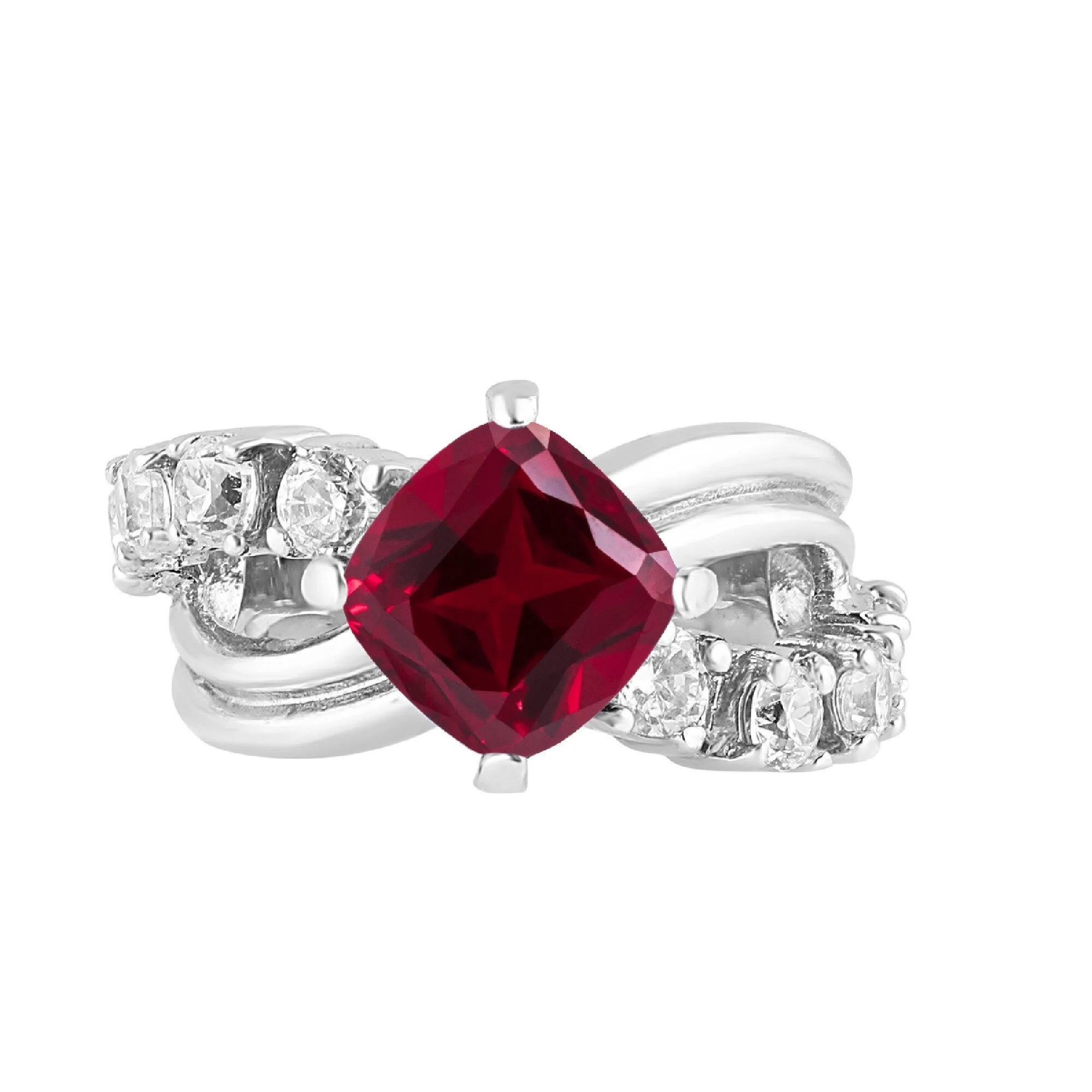 Sterling Silver with Ruby and White Topaz Halo Ring sold by Zulily product image thumbnail 3