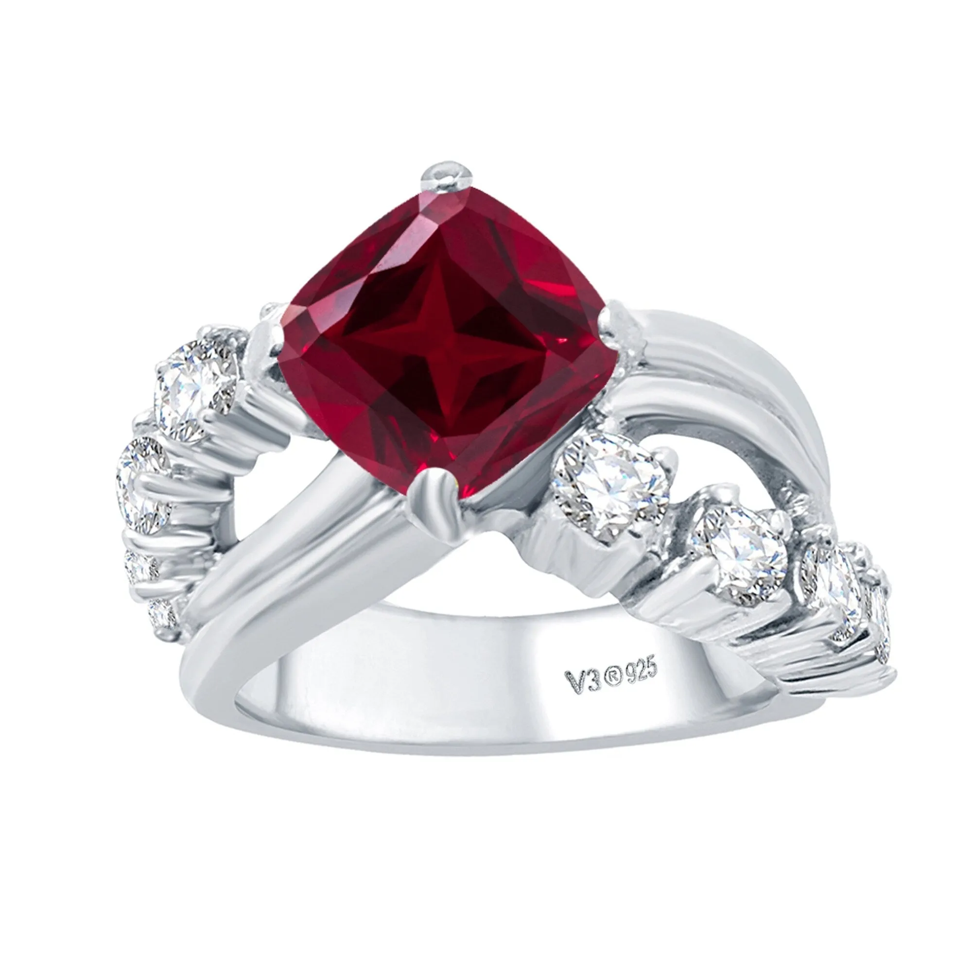Sterling Silver with Ruby and White Topaz Halo Ring sold by Zulily