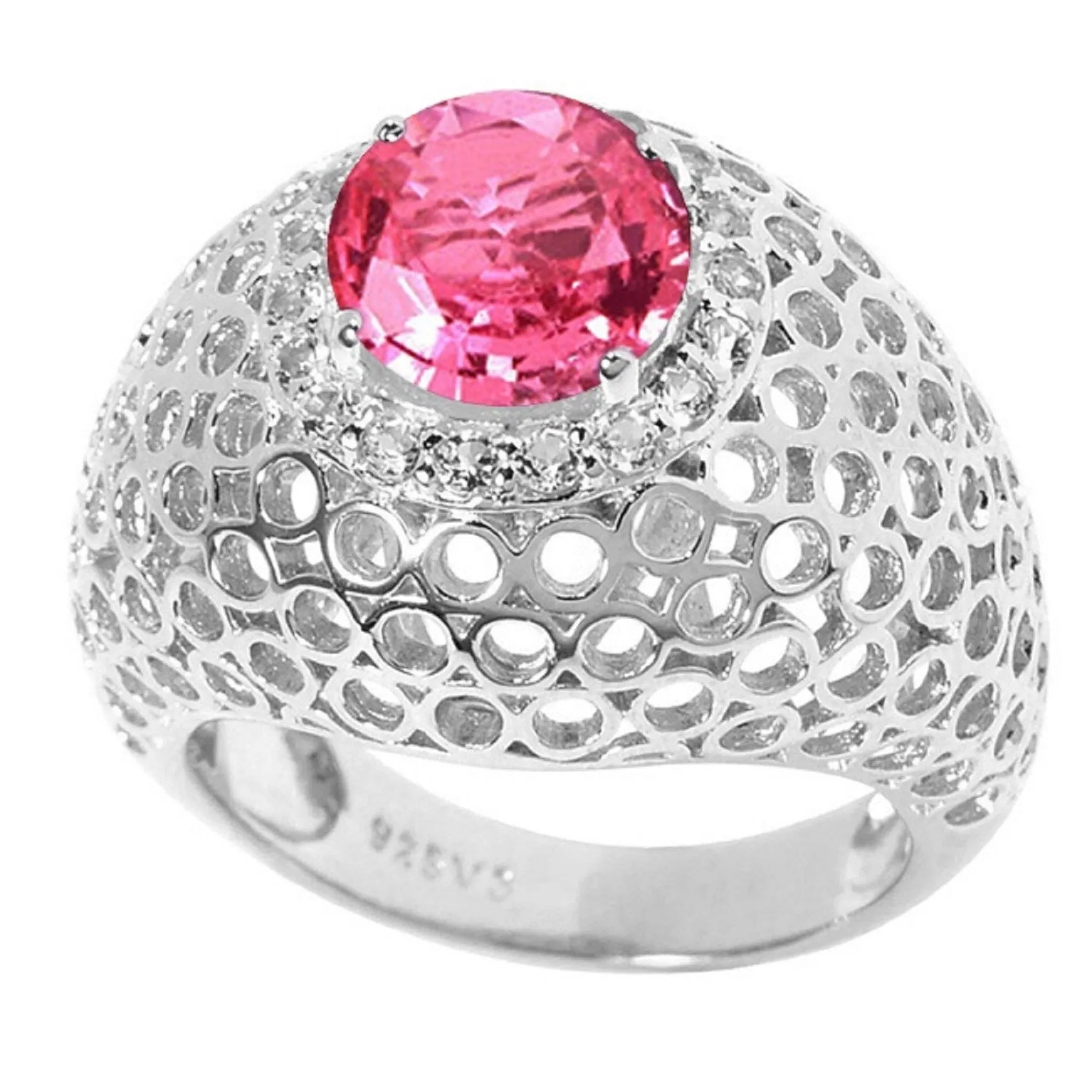 Sterling Silver with Pink Topaz and White Topaz Dome Ring sold by Zulily