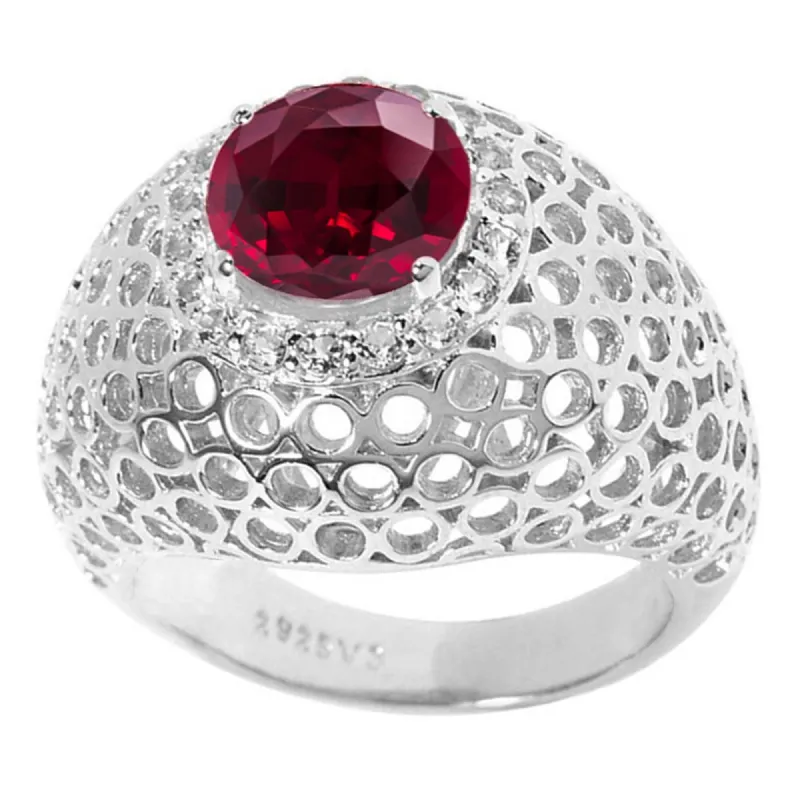 Sterling Silver with Ruby and White Topaz Dome Ring sold by Zulily