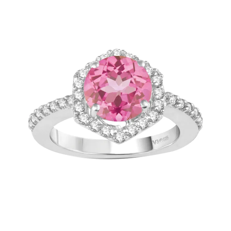 Sterling Silver with Pink Topaz and White Topaz Halo Ring sold by Zulily