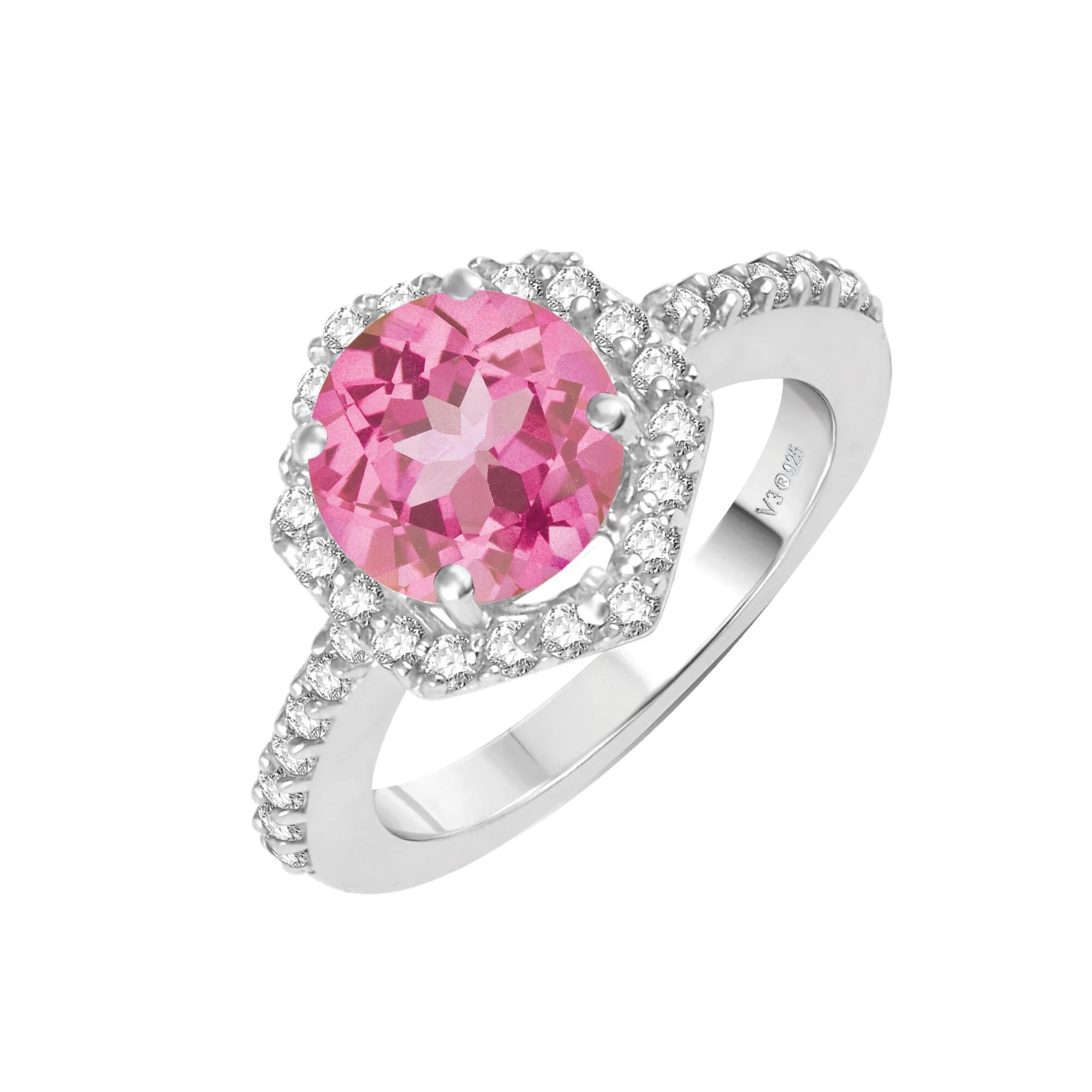 Sterling Silver with Pink Topaz and White Topaz Halo Ring sold by Zulily product image thumbnail 2