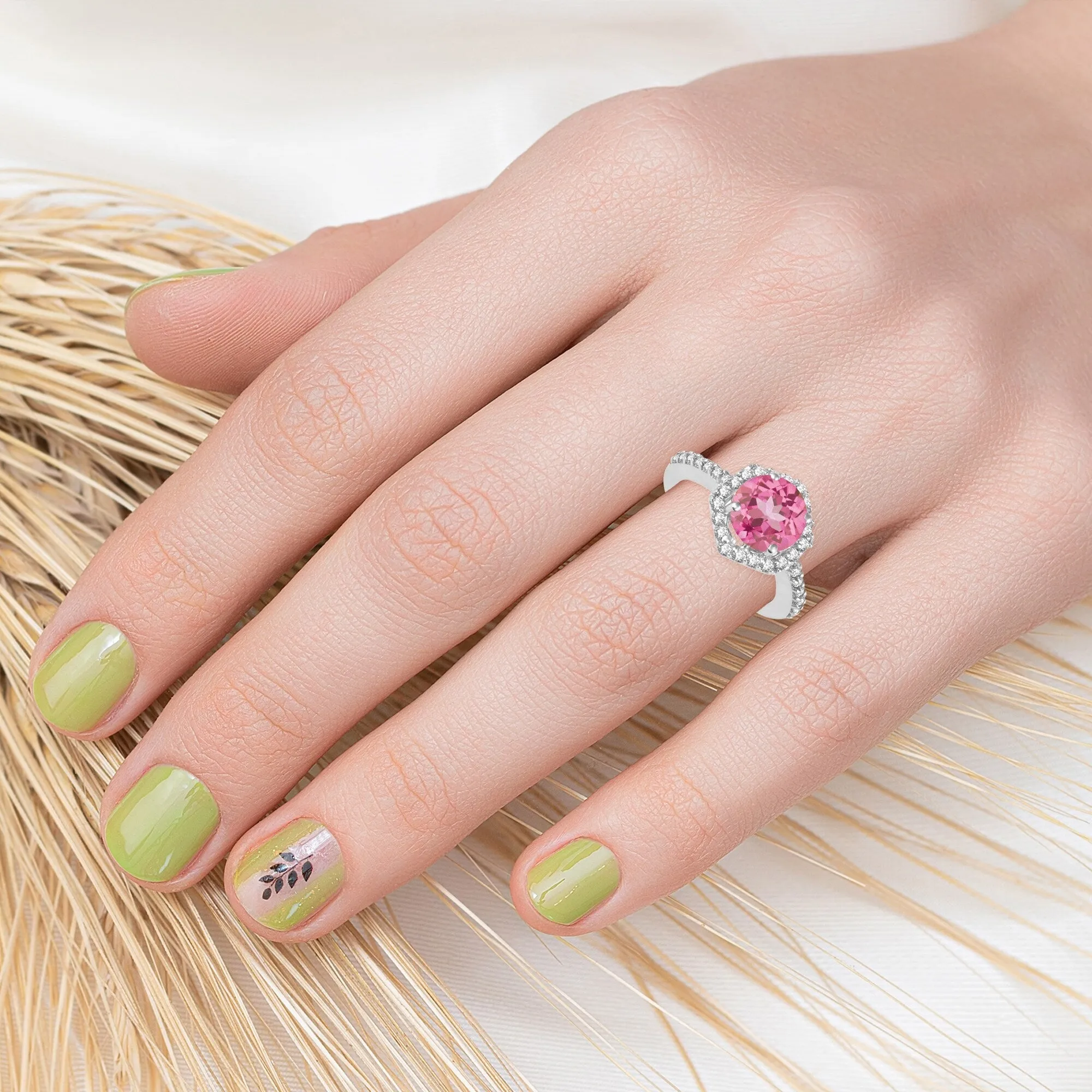 Sterling Silver with Pink Topaz and White Topaz Halo Ring sold by Zulily product image thumbnail 4