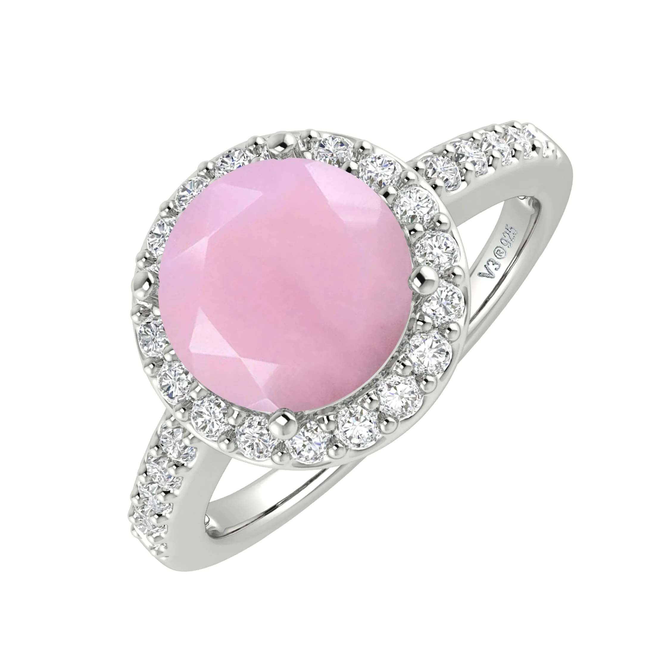 V3 Jewelry 925 Sterling Silver with Natural Pink Opal and White Topaz Halo Ring for Women sold by Zulily product image thumbnail 2