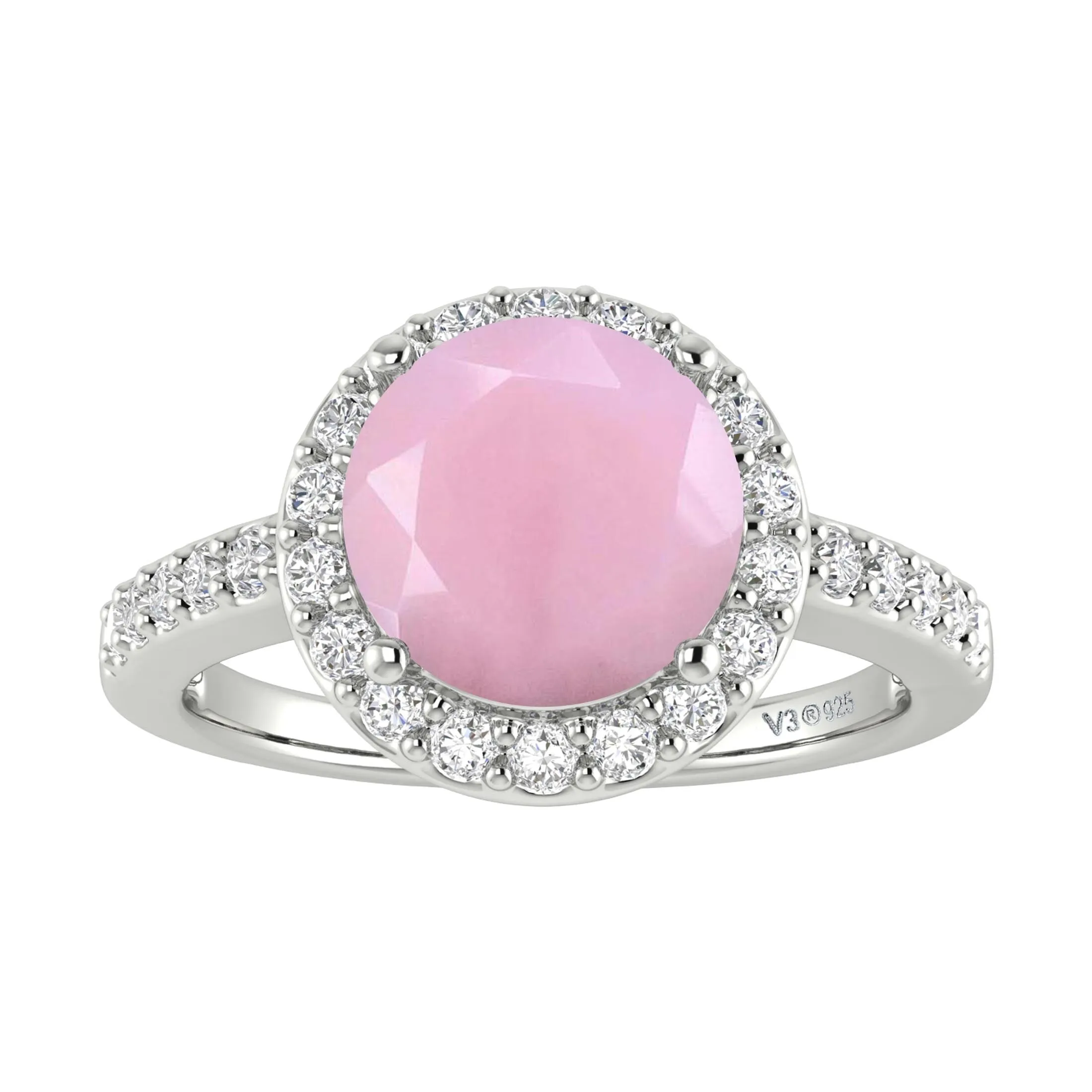 V3 Jewelry 925 Sterling Silver with Natural Pink Opal and White Topaz Halo Ring for Women sold by Zulily