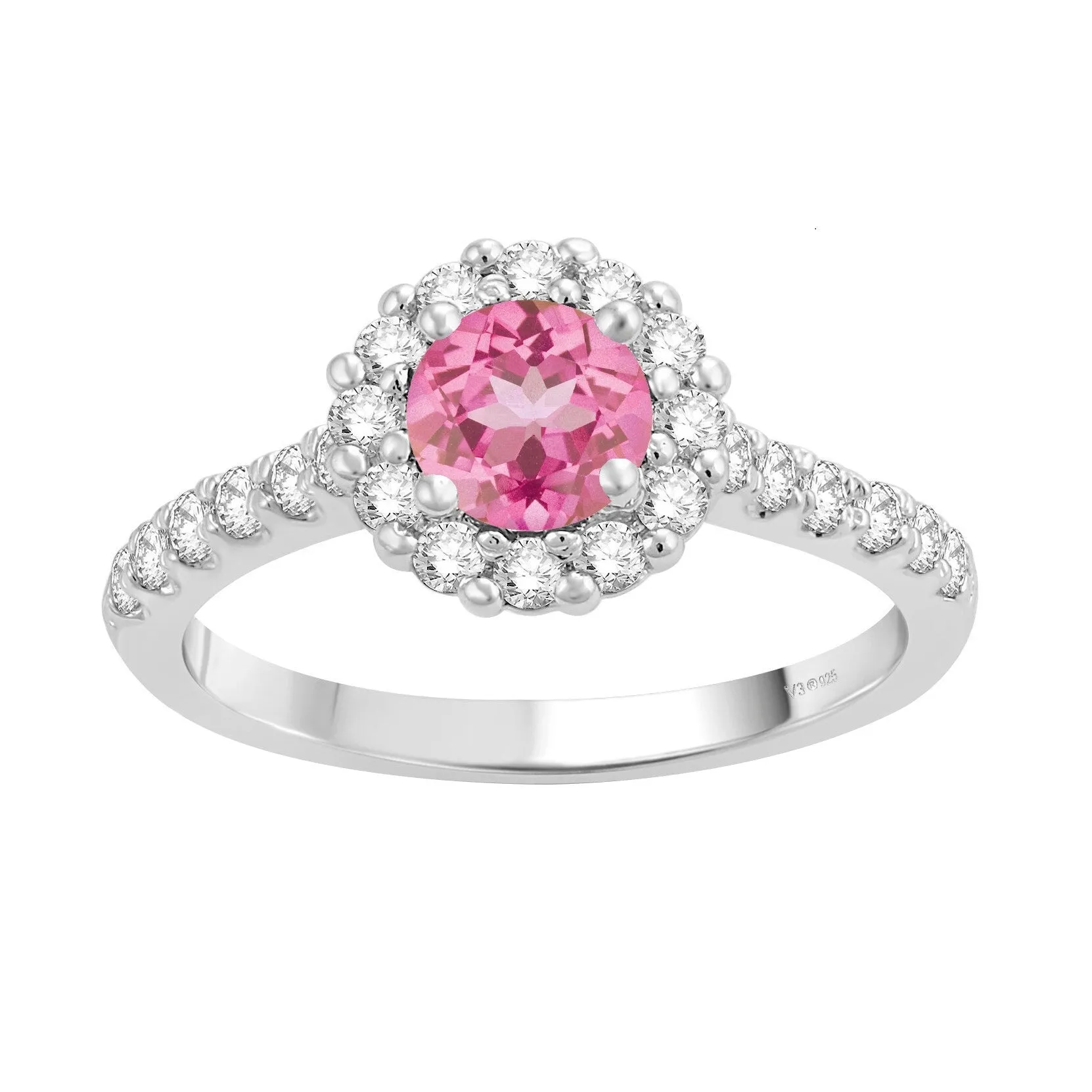 V3 Jewelry 925 Sterling Silver with Pink Topaz and White topaz Halo Ring sold by Zulily