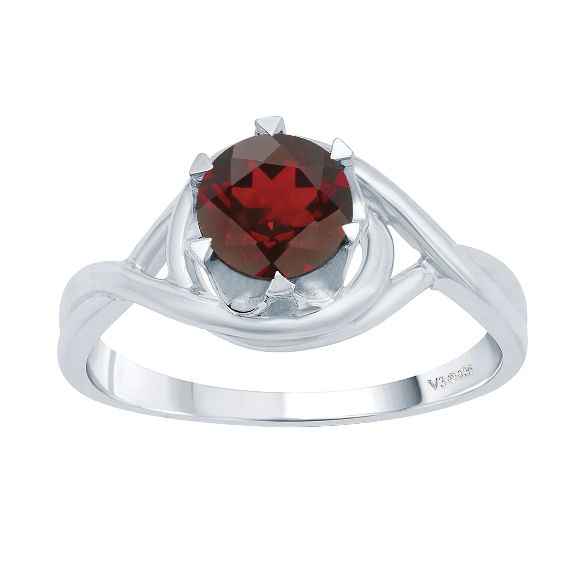 V3 Jewelry 925 Sterling Silver with Round Shape Natural Garnet Solitaire Ring for Women sold by Zulily