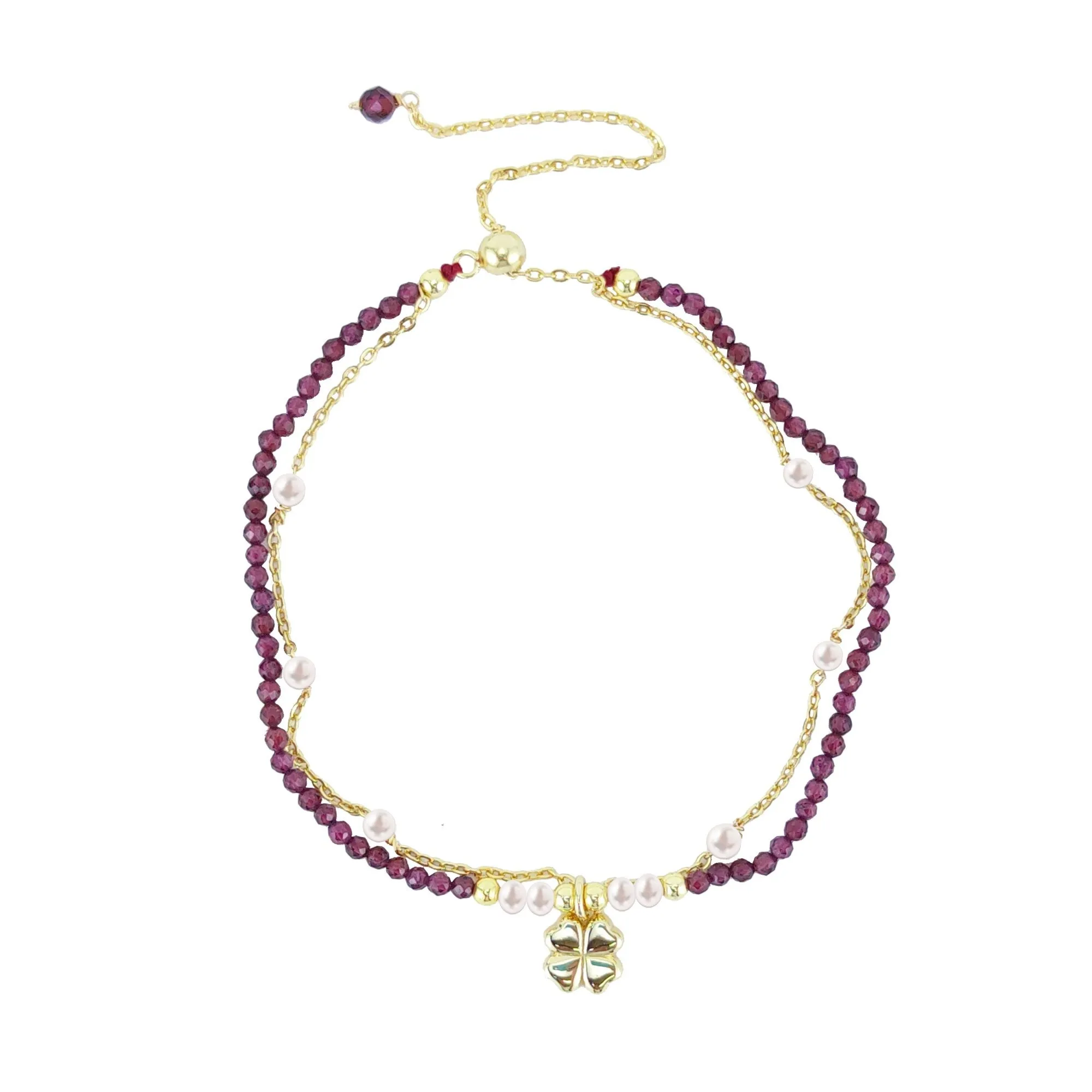 Gold Over Sterling Silver with Natural Freshwater Pearl and Garnet Adjustable Bracelet sold by Zulily