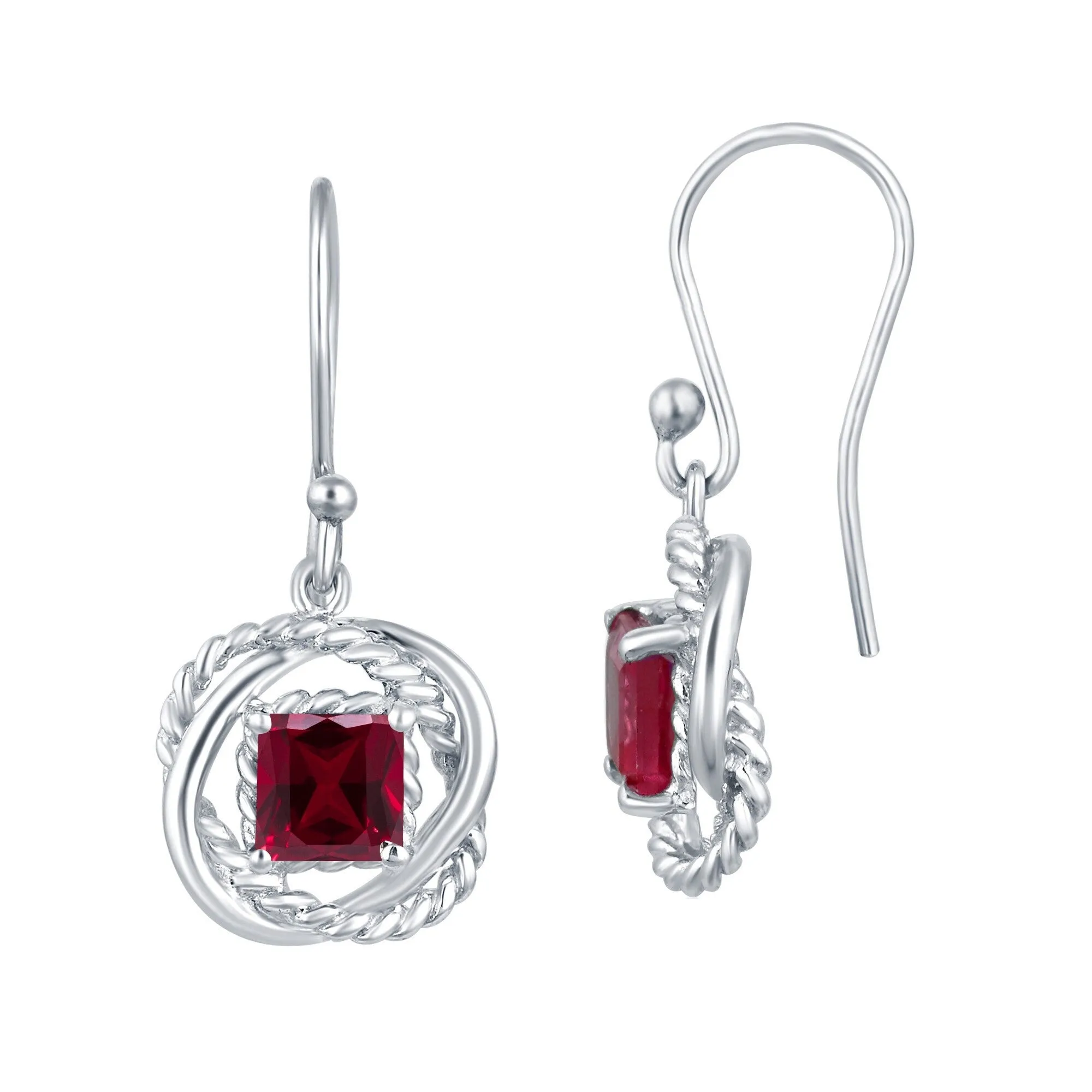 Sterling Silver with Ruby Twisted Wire Earrings sold by Zulily