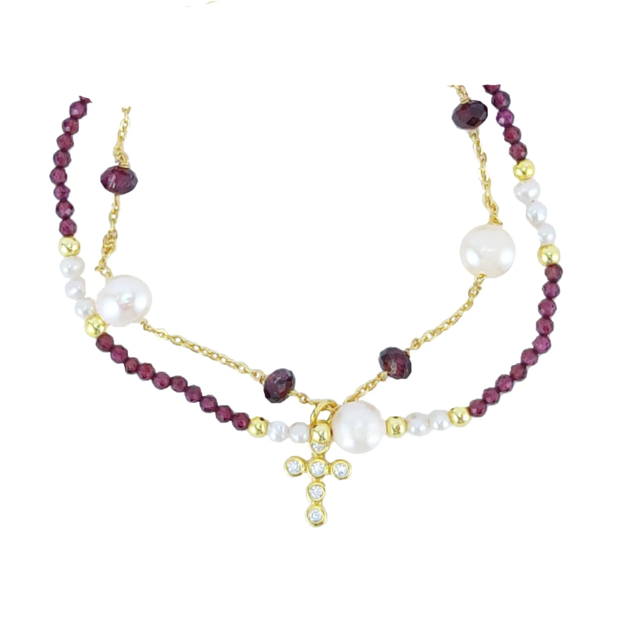 Gold Over Sterling Silver with Natural Freshwater Pearl and Garnet Adjustable Bracelet sold by Zulily product image thumbnail 2