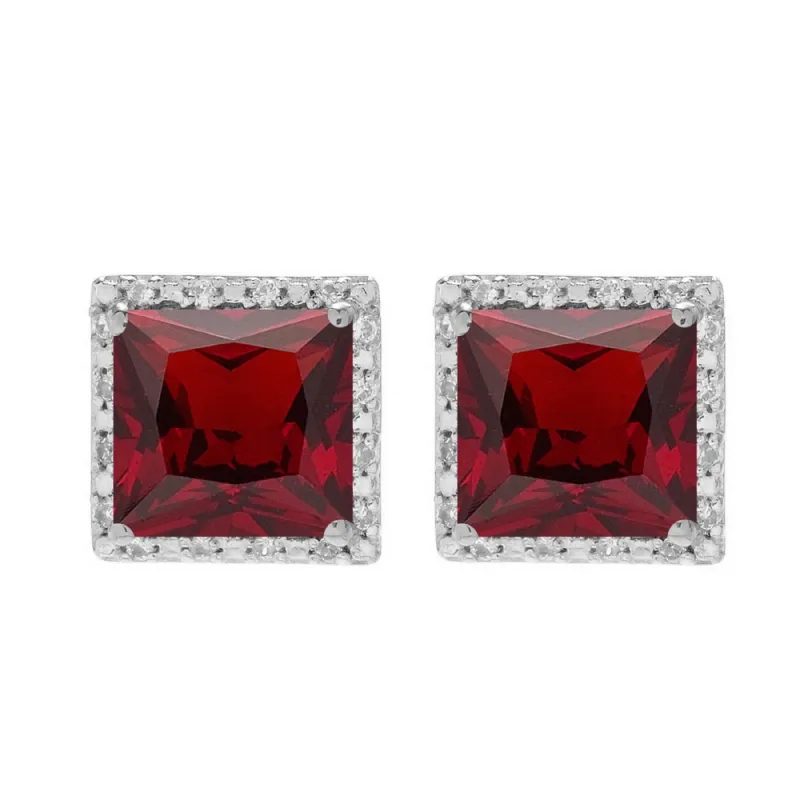 Sterling Silver with Natural Garnet and White Topaz Halo Stud Earrings sold by Zulily
