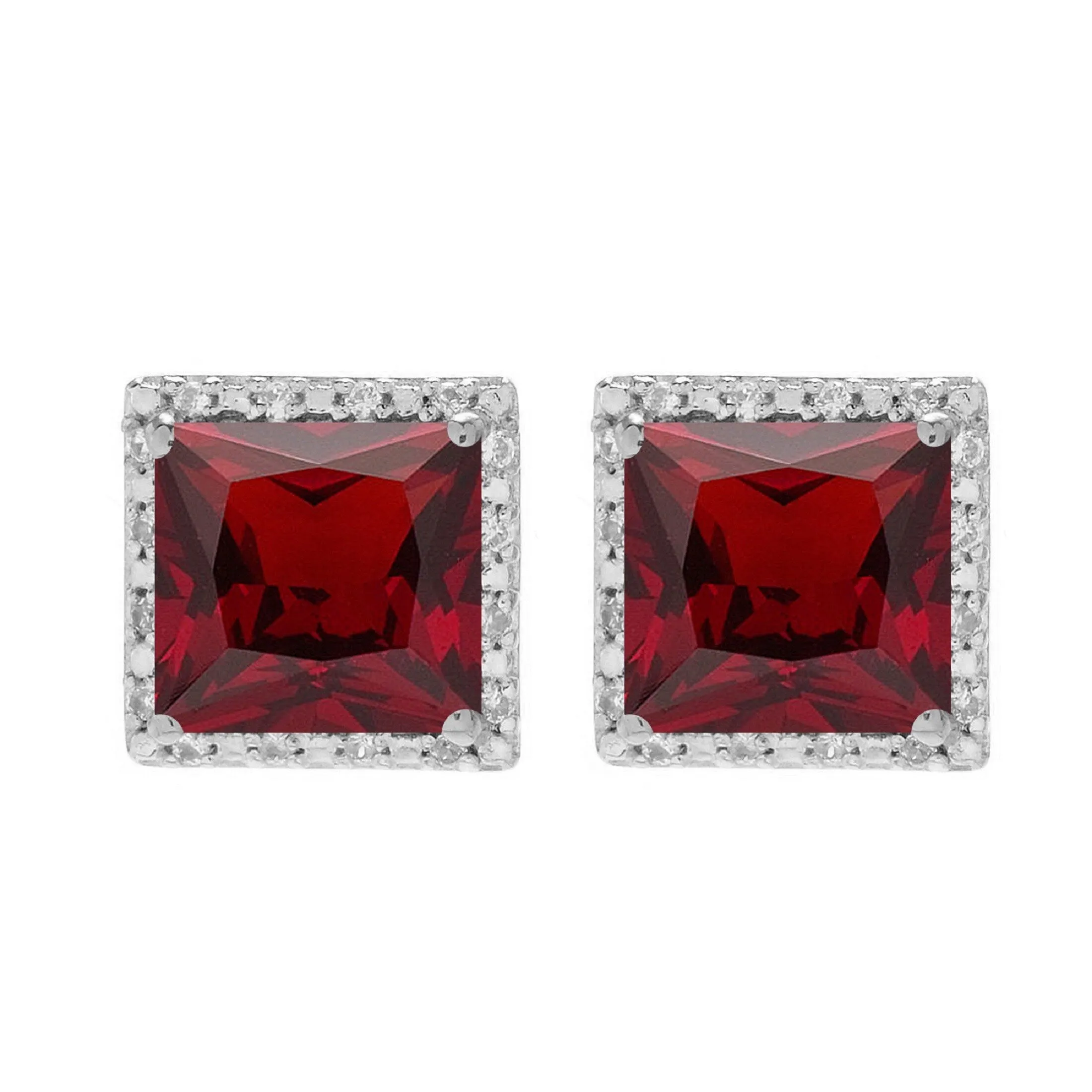 Sterling Silver with Natural Garnet and White Topaz Halo Stud Earrings sold by Zulily