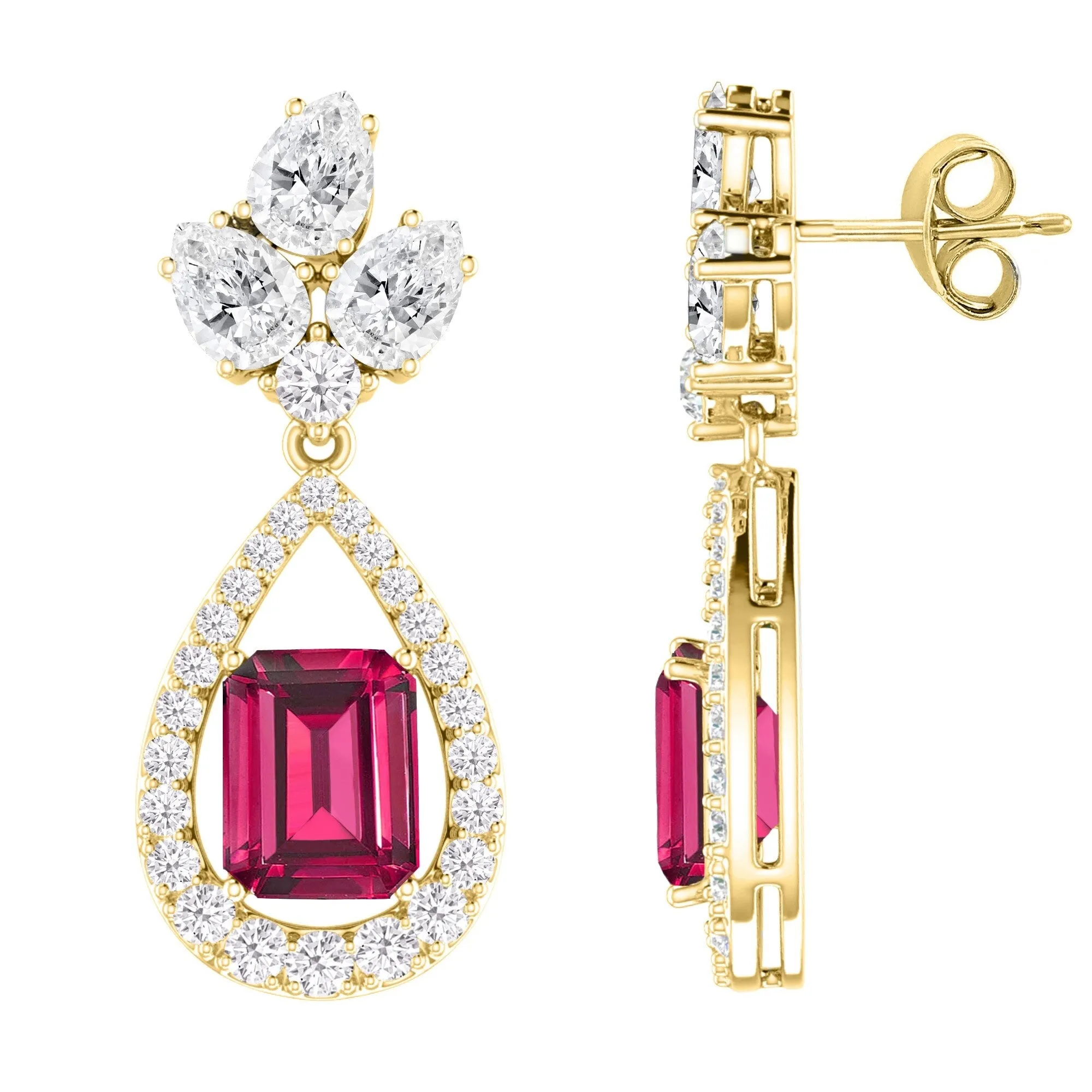 Gold Over Sterling Sliver with Ruby and White Topaz Tear Drop Earrings sold by Zulily product image thumbnail 2