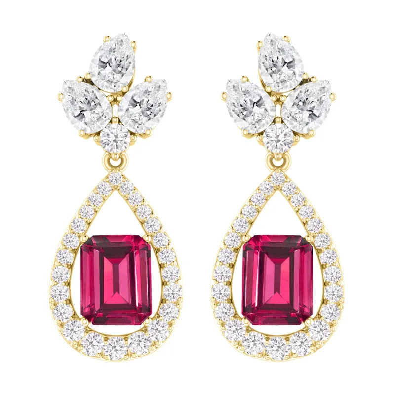 Gold Over Sterling Sliver with Ruby and White Topaz Tear Drop Earrings sold by Zulily