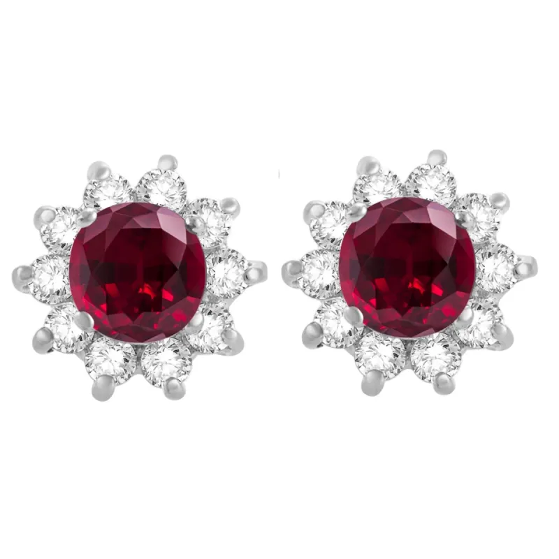 Sterling Silver with Ruby and White Topaz Flower Stud Earrings sold by Zulily