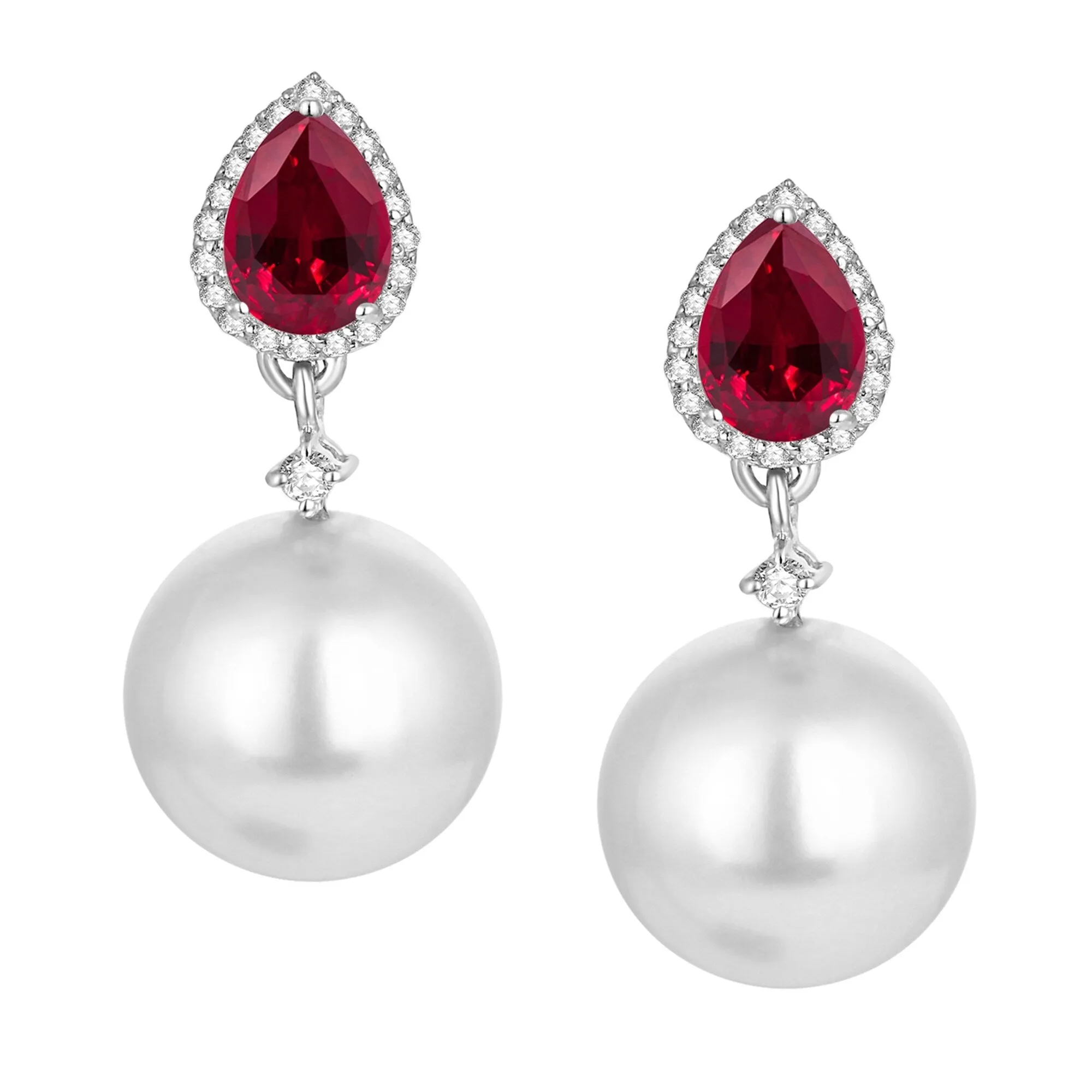 Sterling Silver with Shell Pearl, Ruby and White Topaz Drop Earring sold by Zulily