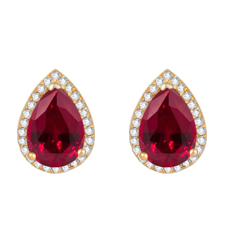 Gold Over Sterling Silver with Ruby and White Zircon Halo Stud Earrings sold by Zulily