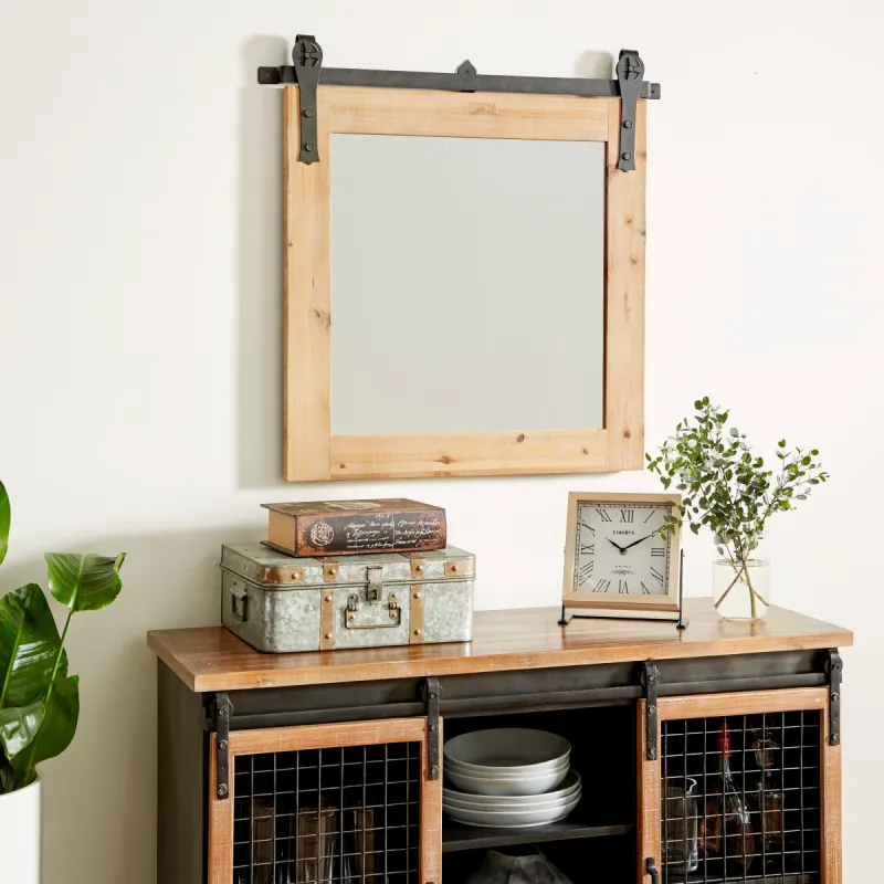 Barn Door Style Wood Industrial Farmhouse Hanging Wall Mirror sold by Zulily