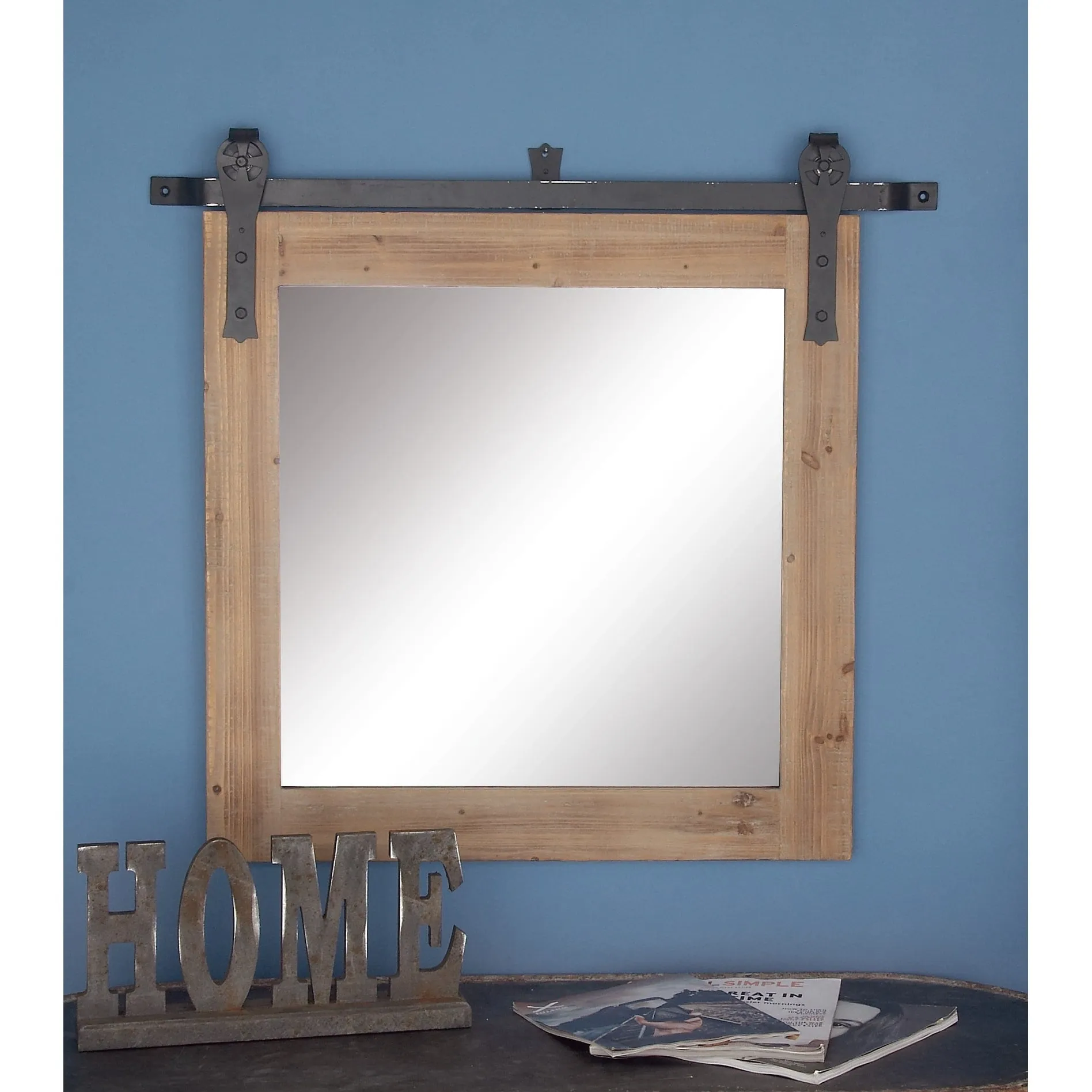 Barn Door Style Wood Industrial Farmhouse Hanging Wall Mirror sold by Zulily product image thumbnail 2