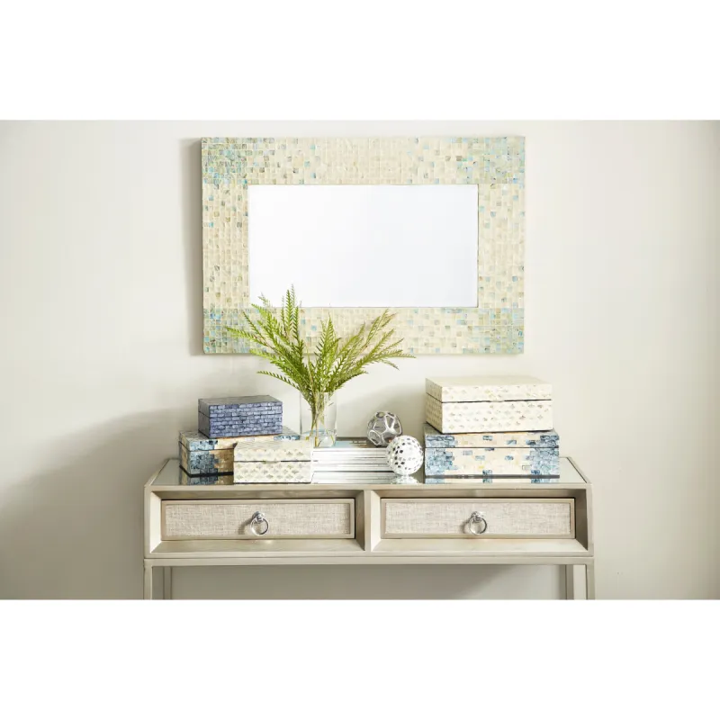 Natural Coastal Mother of Pearl Shell Wall Mirror Cream Blue or Cream Grey sold by Zulily