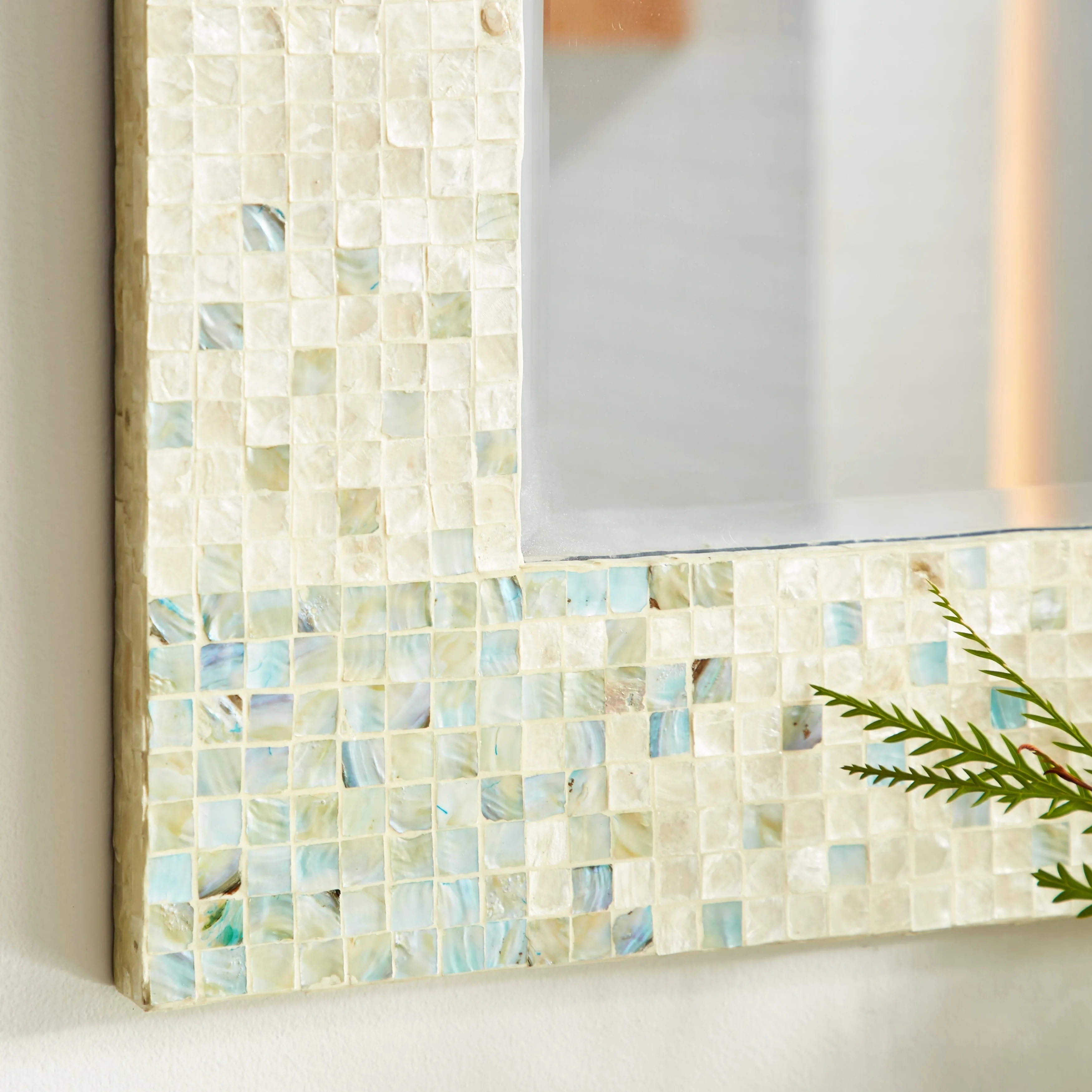 Natural Coastal Mother of Pearl Shell Wall Mirror Cream Blue or Cream Grey sold by Zulily product image thumbnail 2