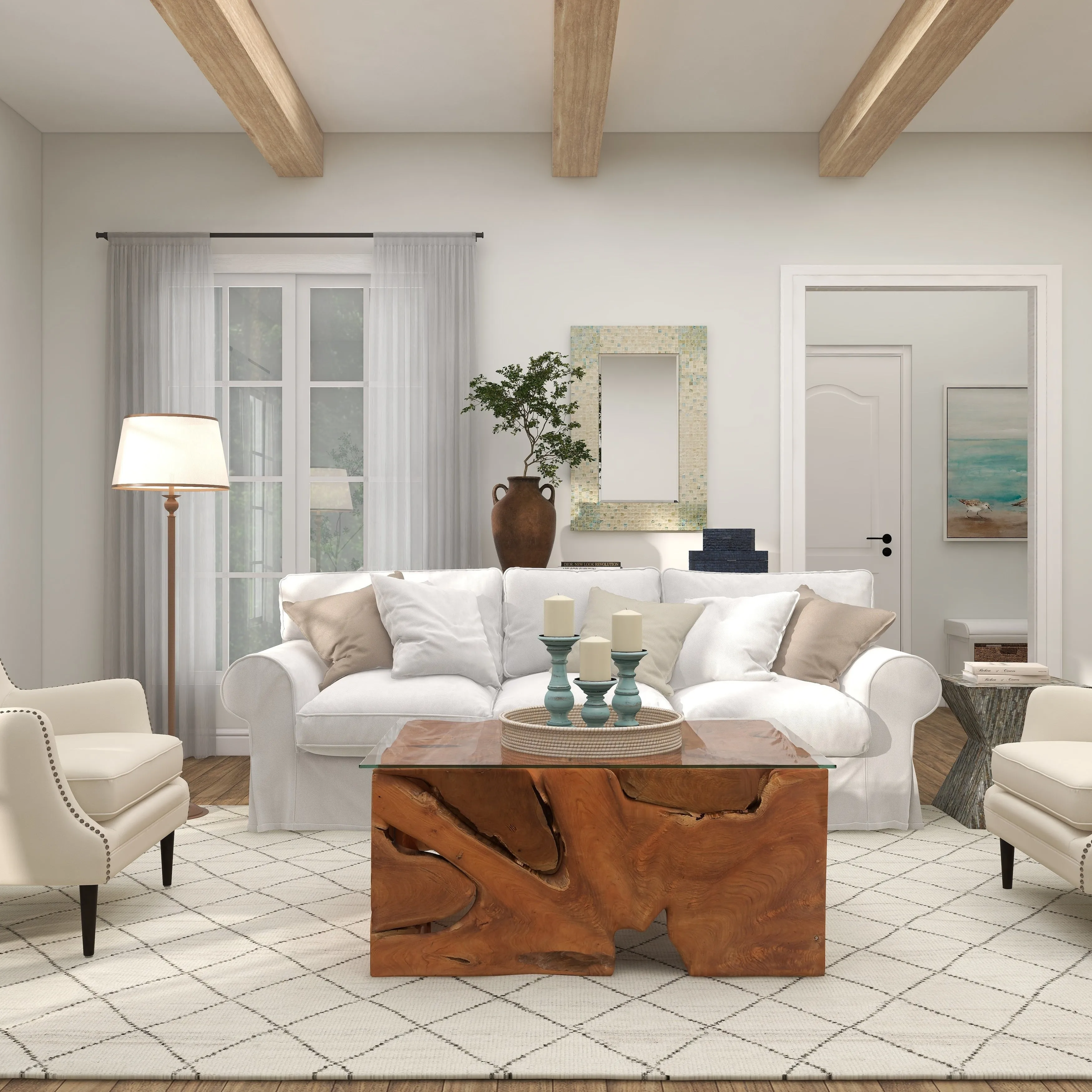 Natural Coastal Mother of Pearl Shell Wall Mirror Cream Blue or Cream Grey sold by Zulily product image thumbnail 3