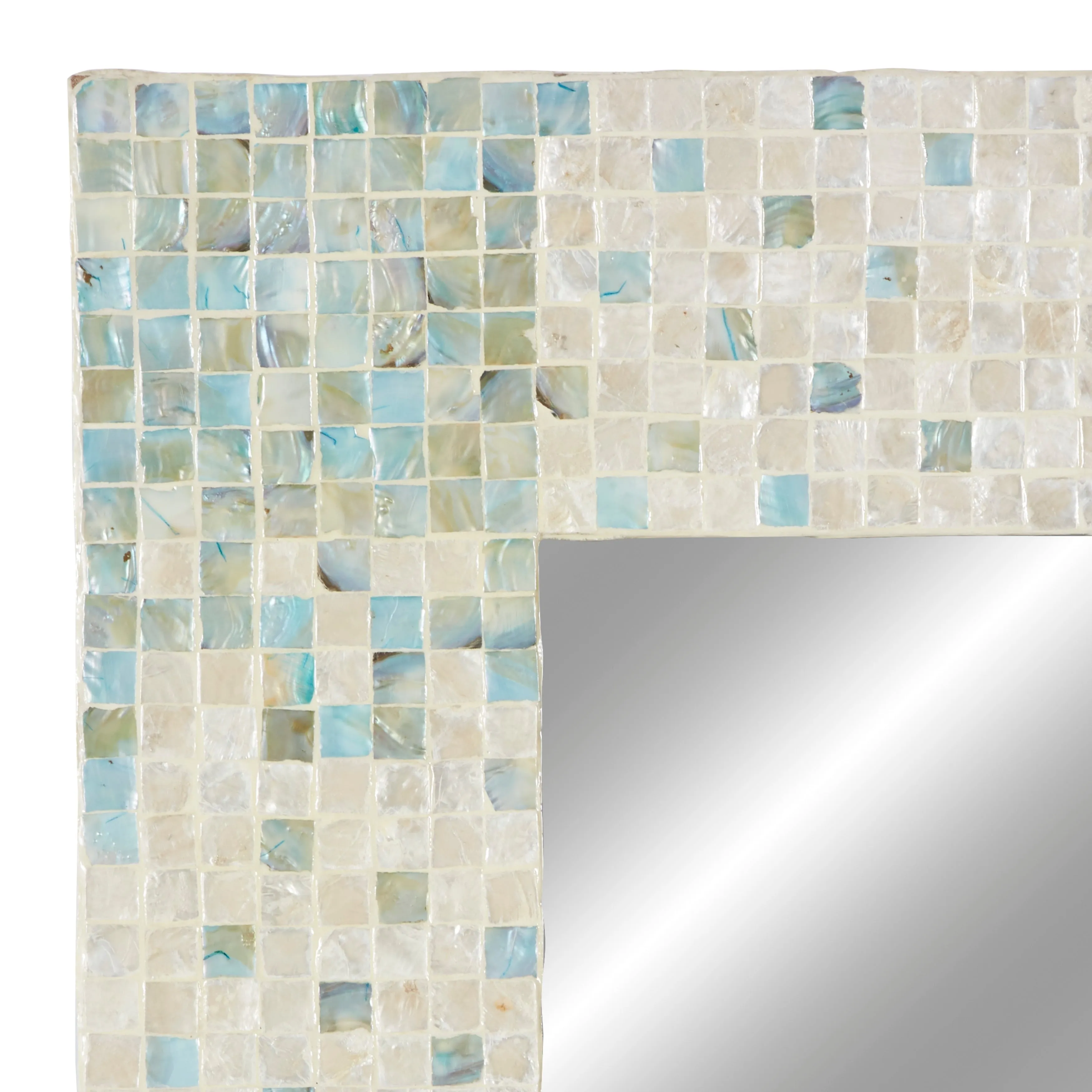 Mother of Pearl Shell Handmade Mosaic Wall Mirror with Blue Corners - Cream - Roche River Decor sold by Zulily product image thumbnail 4