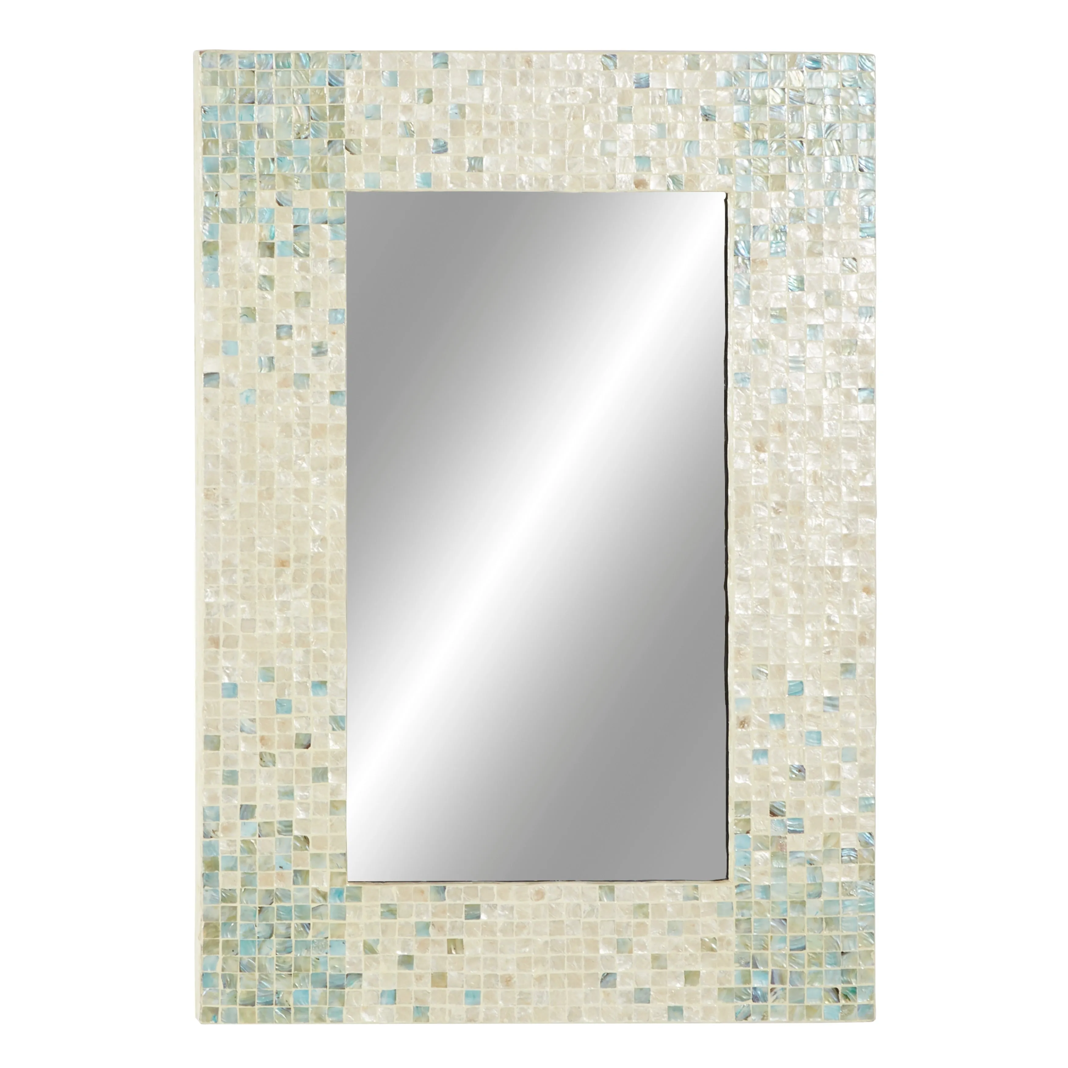 Mother of Pearl Shell Handmade Mosaic Wall Mirror with Blue Corners - Cream - Roche River Decor sold by Zulily