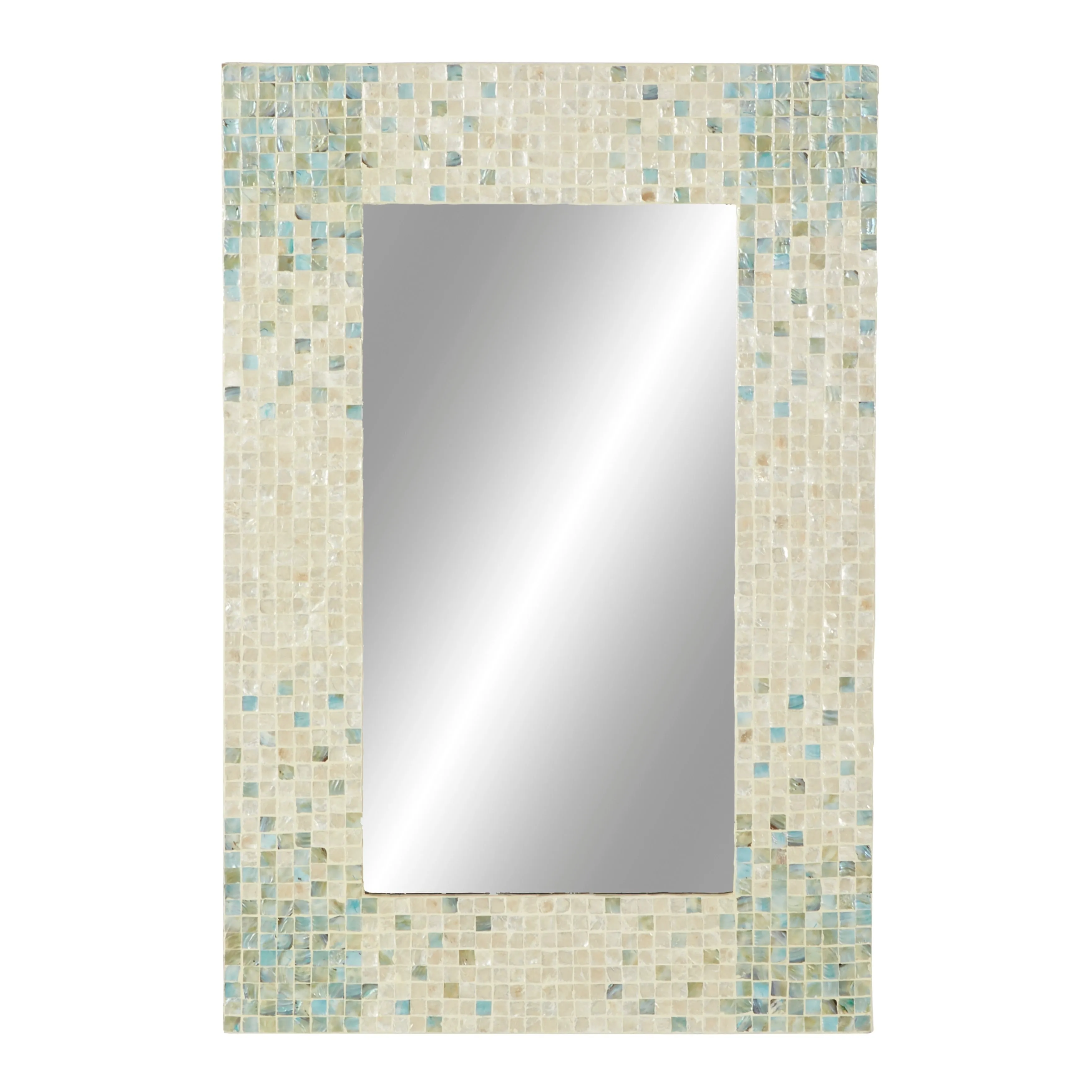 Mother of Pearl Shell Handmade Mosaic Wall Mirror with Blue Corners - Cream - Roche River Decor sold by Zulily product image thumbnail 3