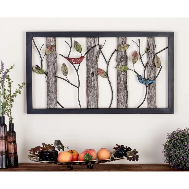 Black Metal Bird Wall Decor with Tree Branches and Colorful Leaves sold by Zulily