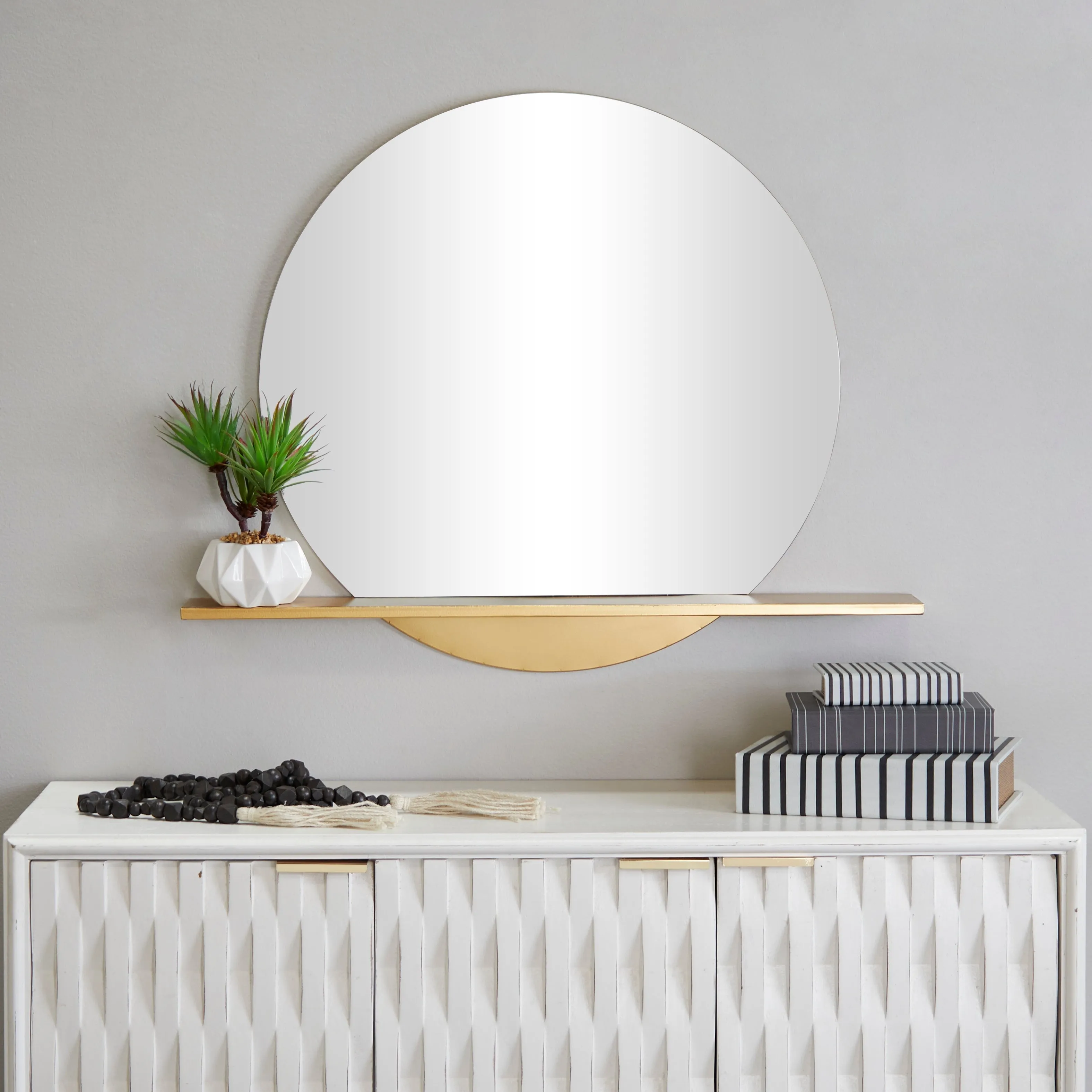Gold Metal 1 Shelf Room Wall Mirror - 35"W, 28"H sold by Zulily