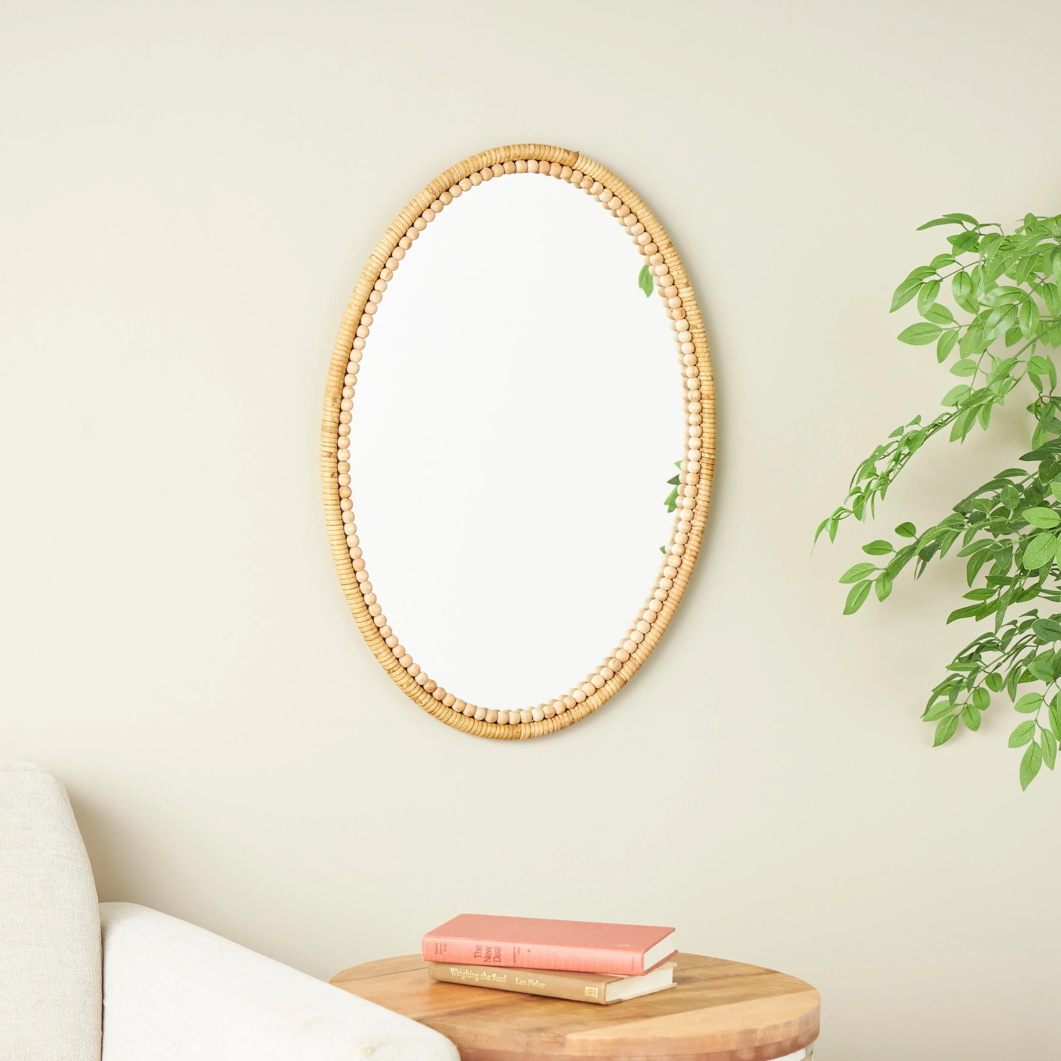 Brown Bamboo Wood Wrapped Room Wall Mirror with Beaded Frame sold by Zulily product image thumbnail 2