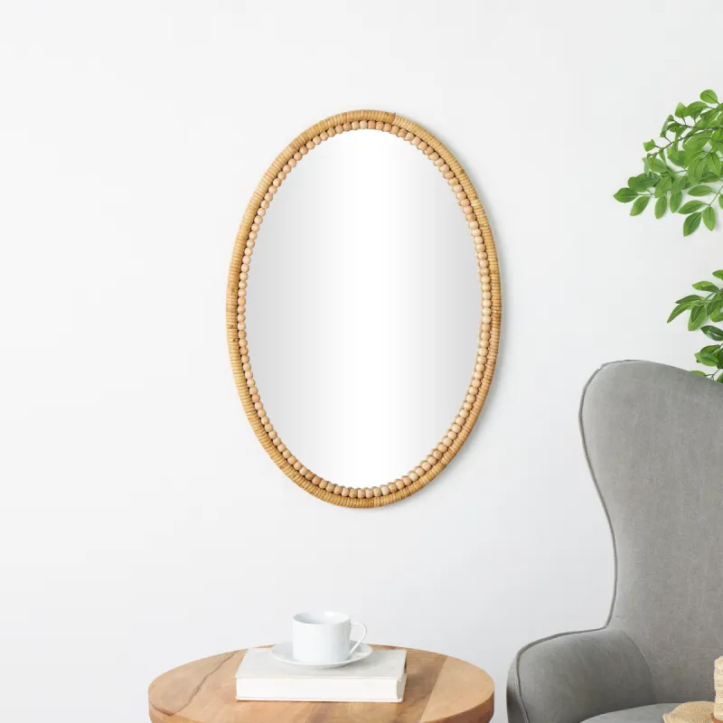 Brown Bamboo Wood Wrapped Room Wall Mirror with Beaded Frame sold by Zulily