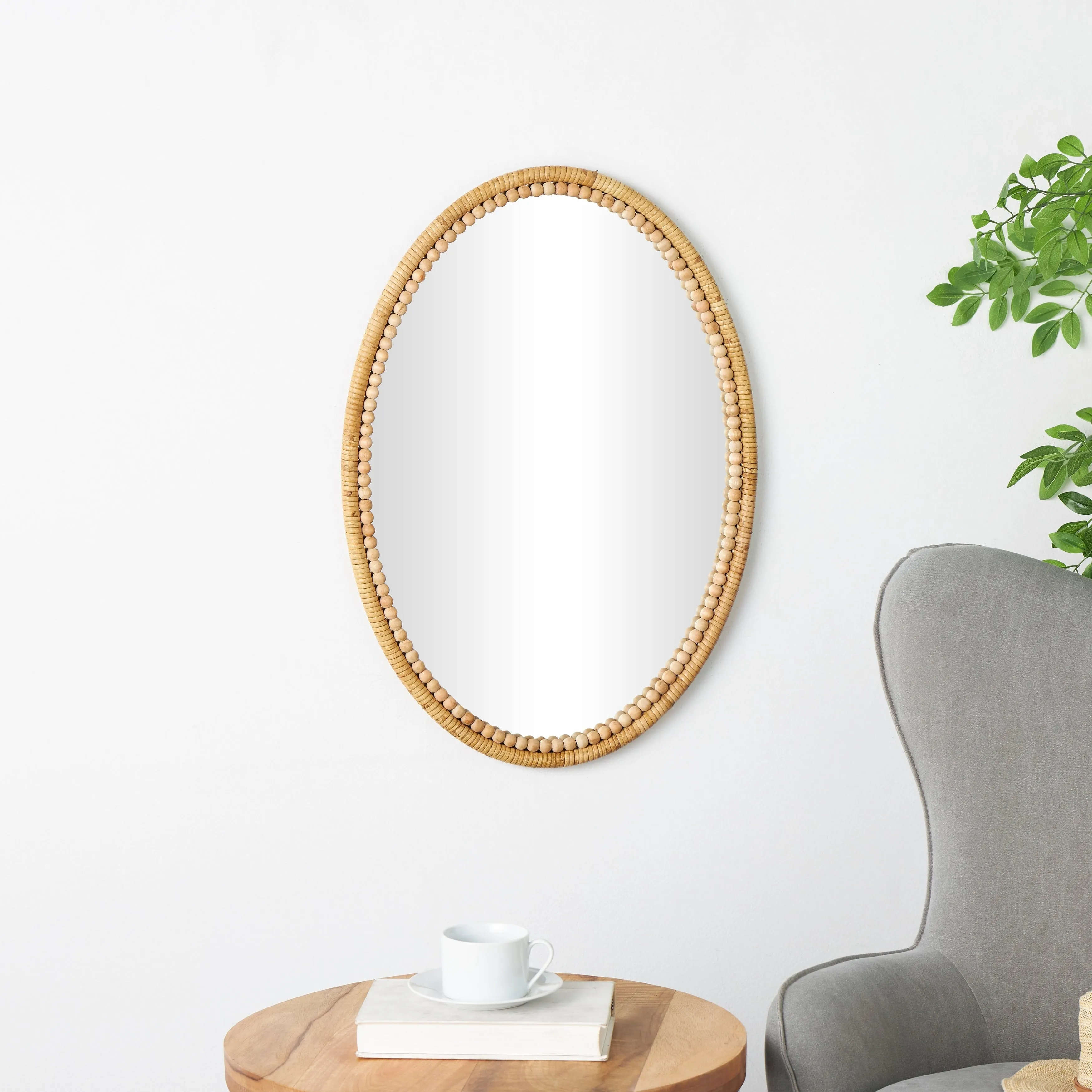 Brown Bamboo Wood Wrapped Room Wall Mirror with Beaded Frame sold by Zulily