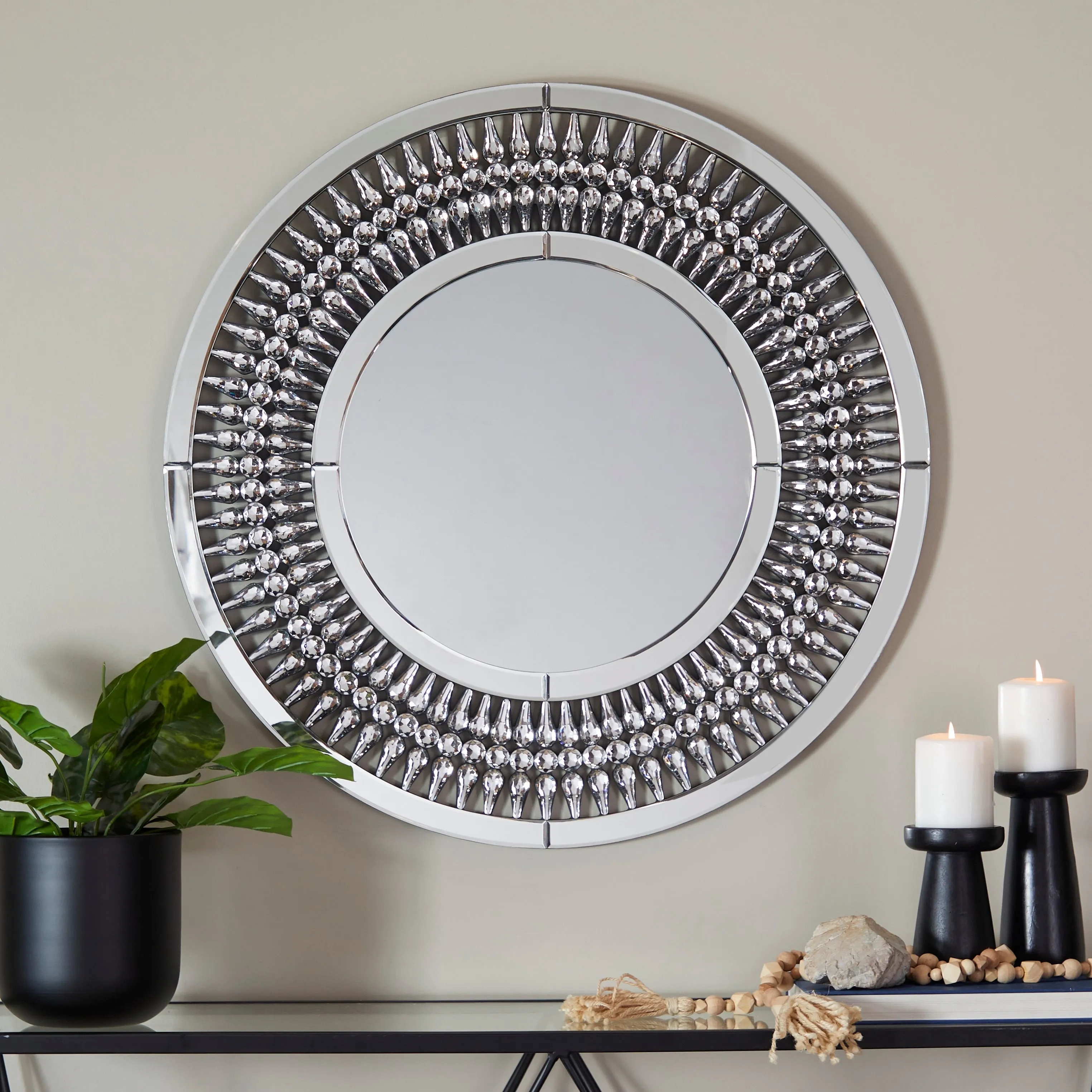 Elegant Silver Glass Wall Mirror with Crystal Embellishment sold by Zulily
